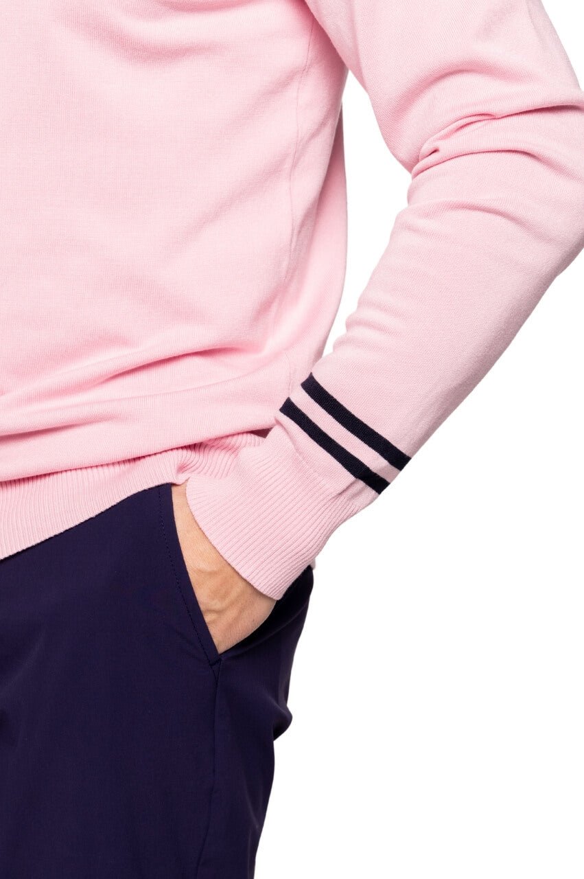 Men's Light Pink Striped Crewneck Sweater - Soft Cotton Knit Pullover for Casual Wear & Fall Fashion | Perfect for Office, Date Night & Weekend Outfits