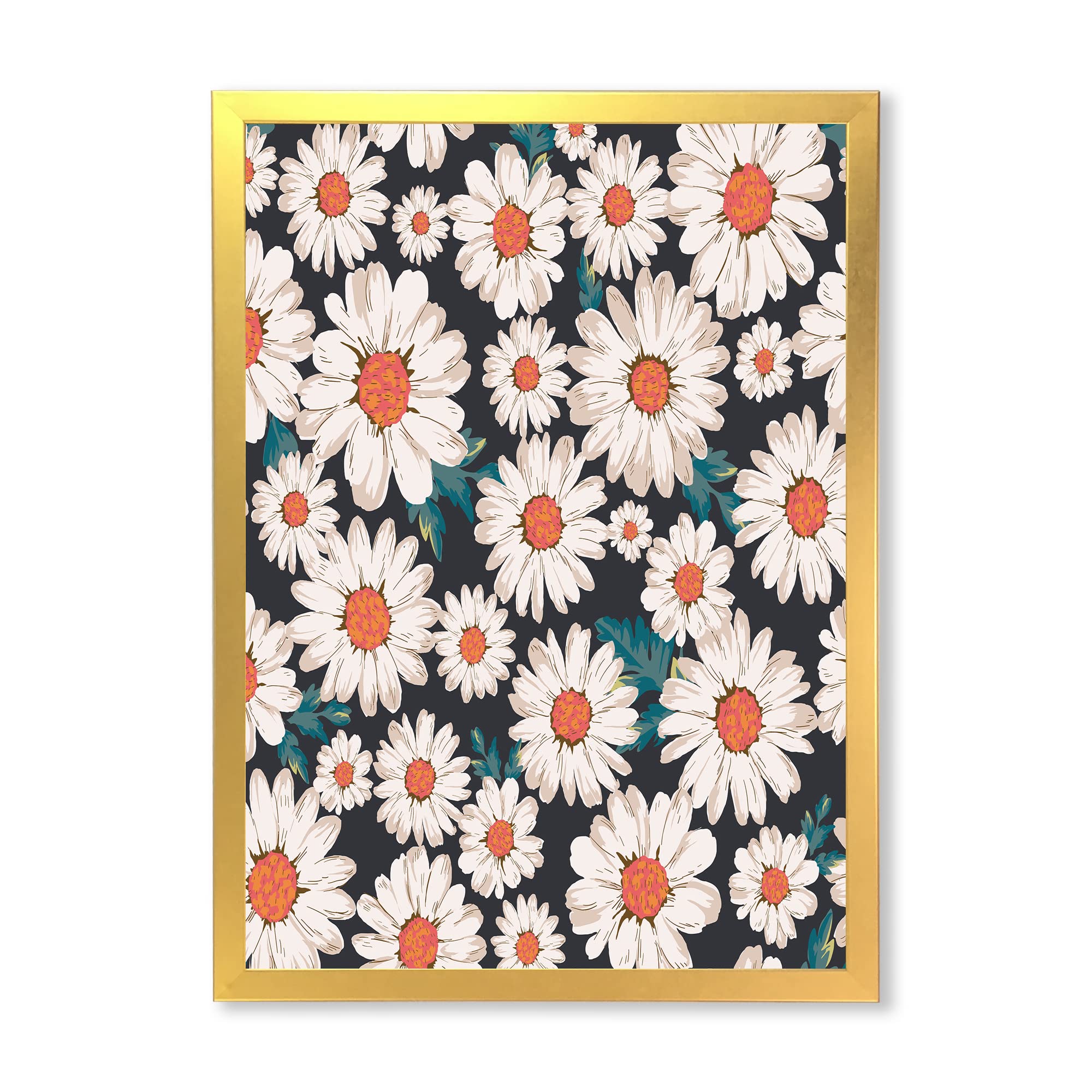 DesignQ Traditional Framed Wall Art - White Daisy Flowers Painting for Home & Office Decor | Perfect for Living Room, Bedroom, Kitchen & Office Spaces