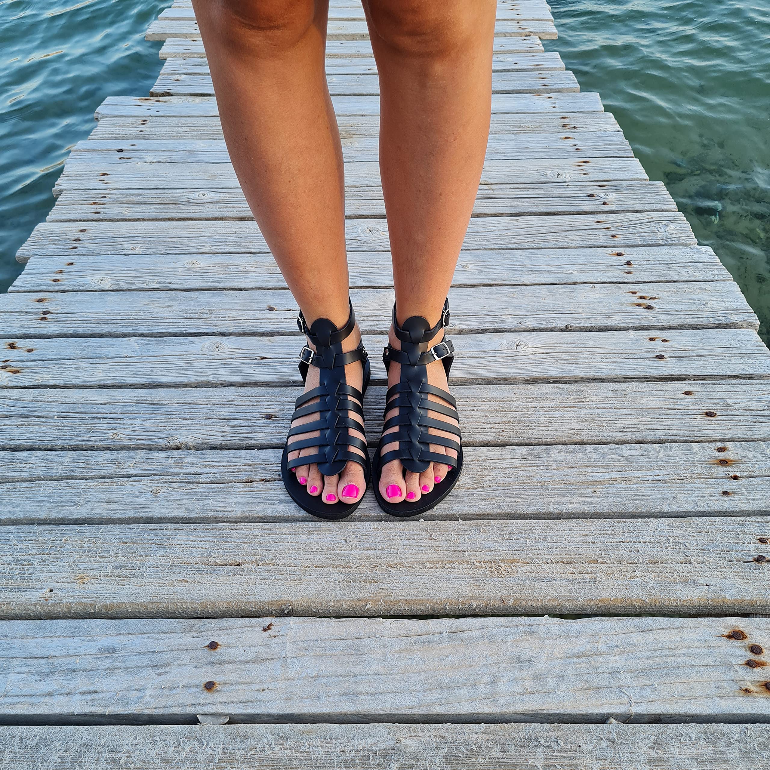 Handmade Black Women Gladiator Sandals - Classic Greek Style Leather Strappy Summer Sandals for Women | Perfect for Beach, Vacation & Casual Outfits