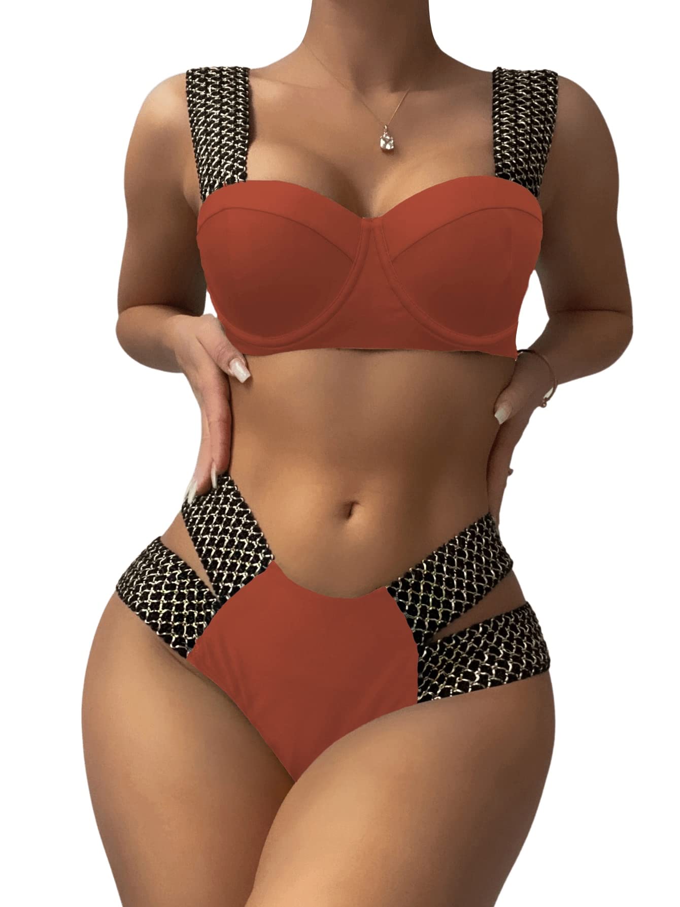 SweatyRocks Women's High Waisted Bikini Set - Criss Cross Tie Back Two Piece Swimsuit for Beach, Pool & Summer Vacation | Sexy Bathing Suit for Women