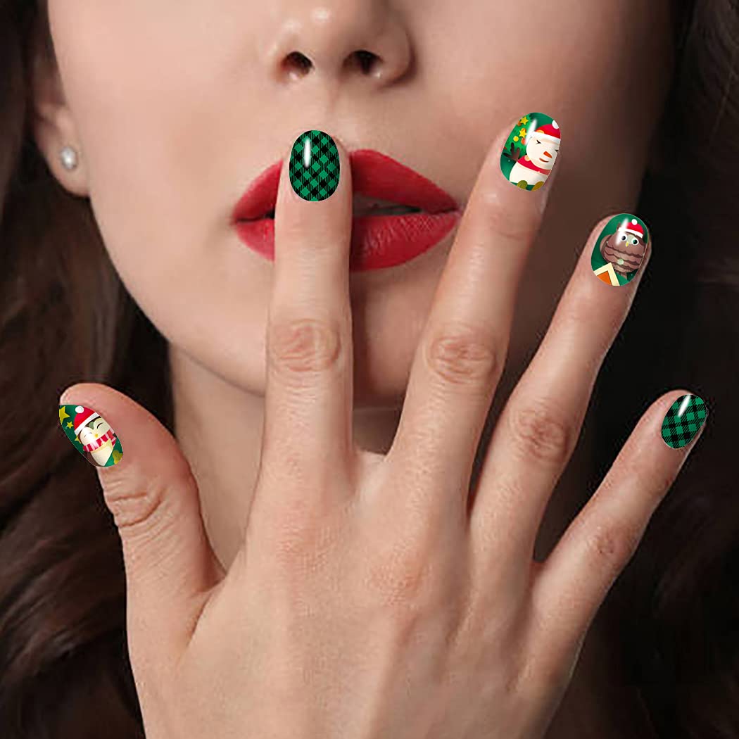 WOKOTO 20 Sheets Christmas Nail Stickers - Santa Claus, Elk, Snowman & Tree Designs | Easy Stick-On Nail Polish Strips & Wraps for Women | Perfect for Holiday Parties, Gift Giving & Festive Nail Art