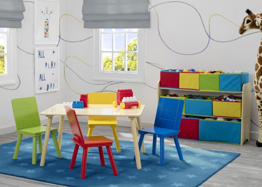 Kids Table and Chair Set - 4-Piece Wooden Children's Furniture for Playroom, Learning & Dining - Perfect for Toddlers & Preschoolers (Pink/Blue) - Ideal for Arts & Crafts, Snack Time, and Homeschooling Activities