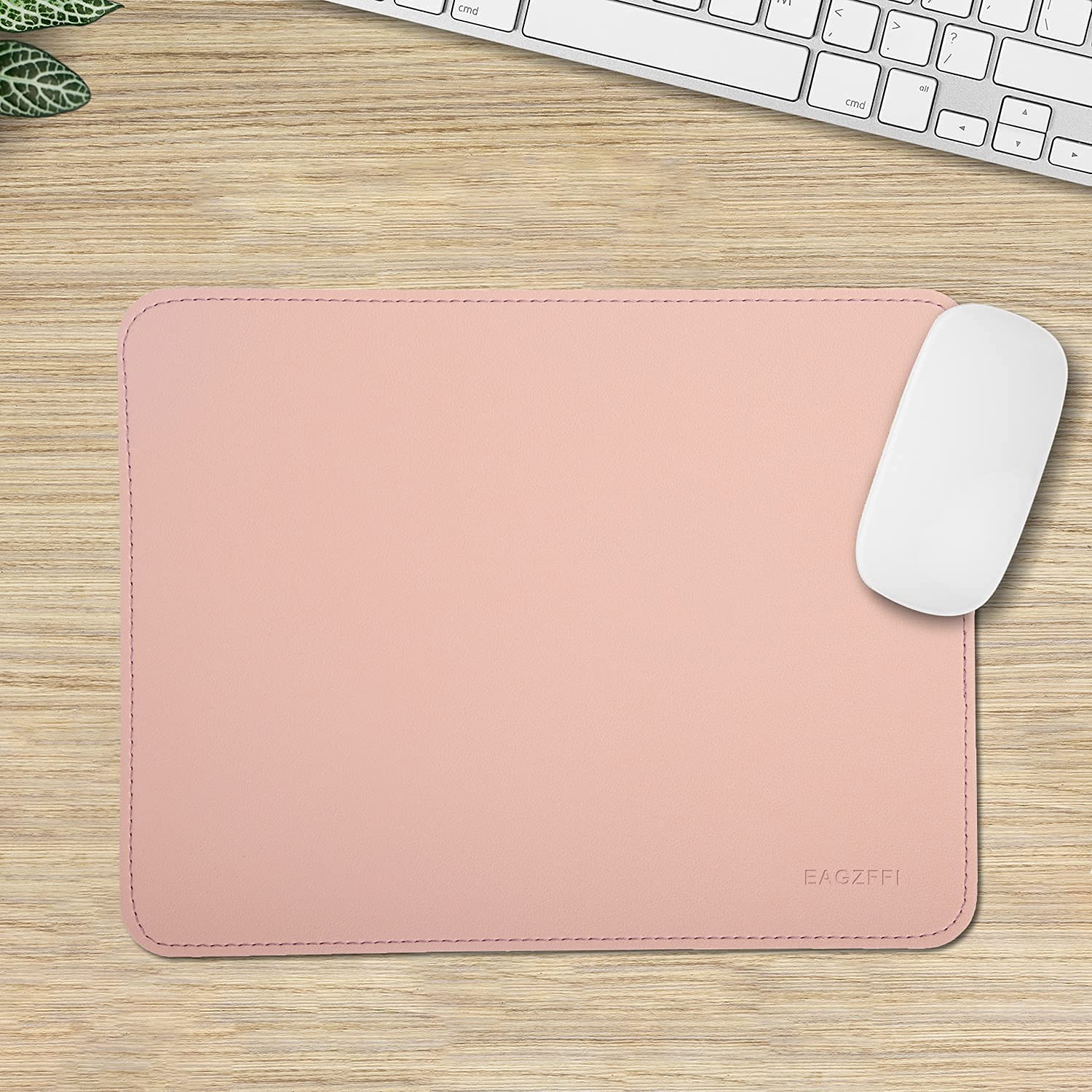 Premium Leather & Wood Double-Sided Mouse Pad with Stitched Edges - Non-Slip Desk Mat for Laptop, PC & Office Use - Includes Coaster (8