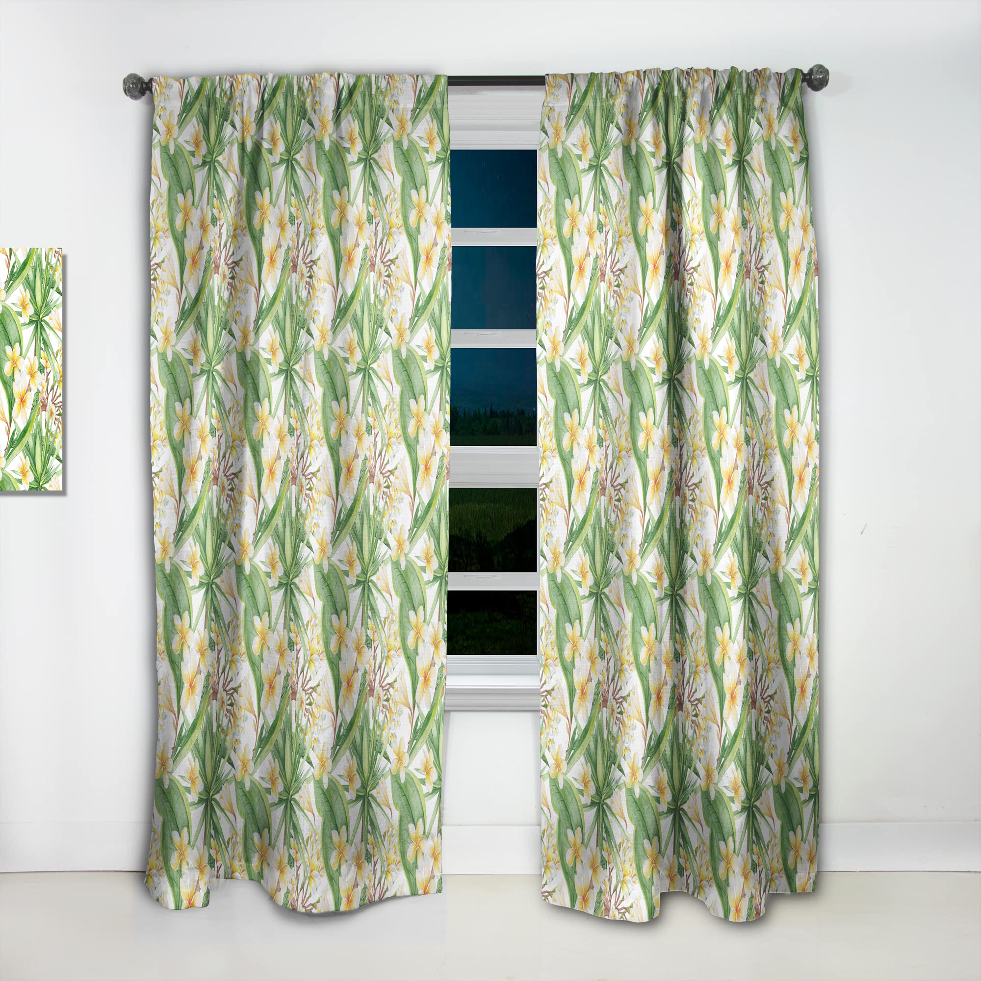 DesignQ White Tropical Flowers Botanical Curtains - Thermal Insulated Single Panel 52x63 Inches - Elegant Window Treatments for Bedroom & Living Room - Perfect for Home Decor, Privacy & Sun Protection