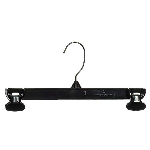 Mainetti 6012 Black Plastic Hangers with Rotating Metal Hook - 12 Inch Heavy Duty Non-Slip Clip Hangers for Pants, Skirts, Slacks, Bottoms (Value Pack of 200) - Perfect for Retail Stores, Closet Organization & Laundry Room Storage
