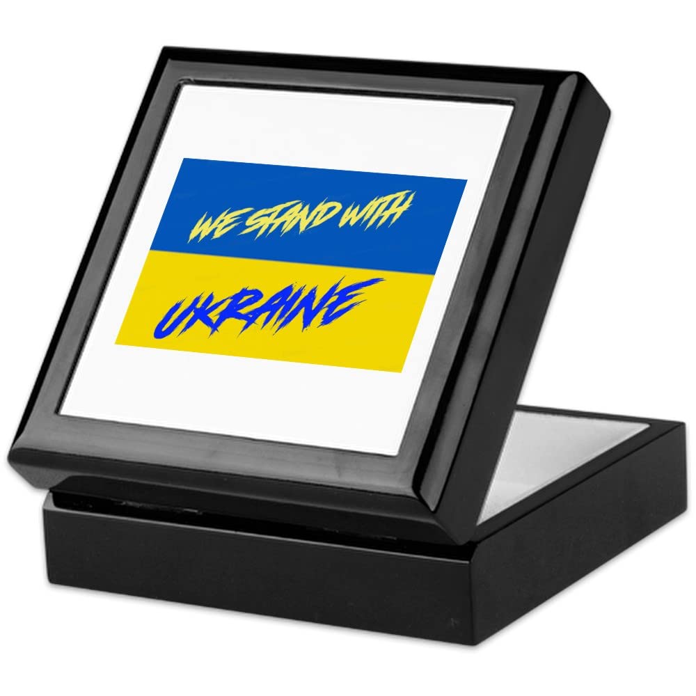 We Stand with Ukraine Solidarity Keepsake Box - Handcrafted Hardwood Jewelry Storage Box with Velvet Lining - Perfect for Jewelry Organization, Gift Giving & Home Decor
