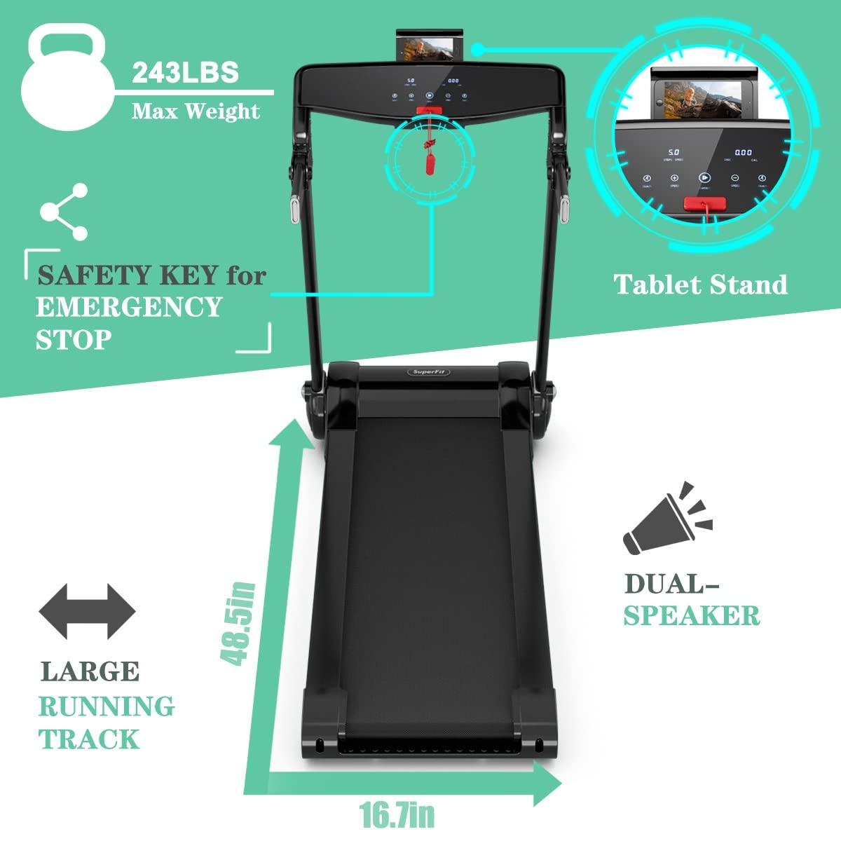 GYMAX Folding Treadmill - 3.0HP Quiet Running Machine with Bluetooth Speaker, HD Touchscreen & Smart App Control for Home & Office | Perfect for Cardio Workouts, Indoor Jogging & Walking Exercises