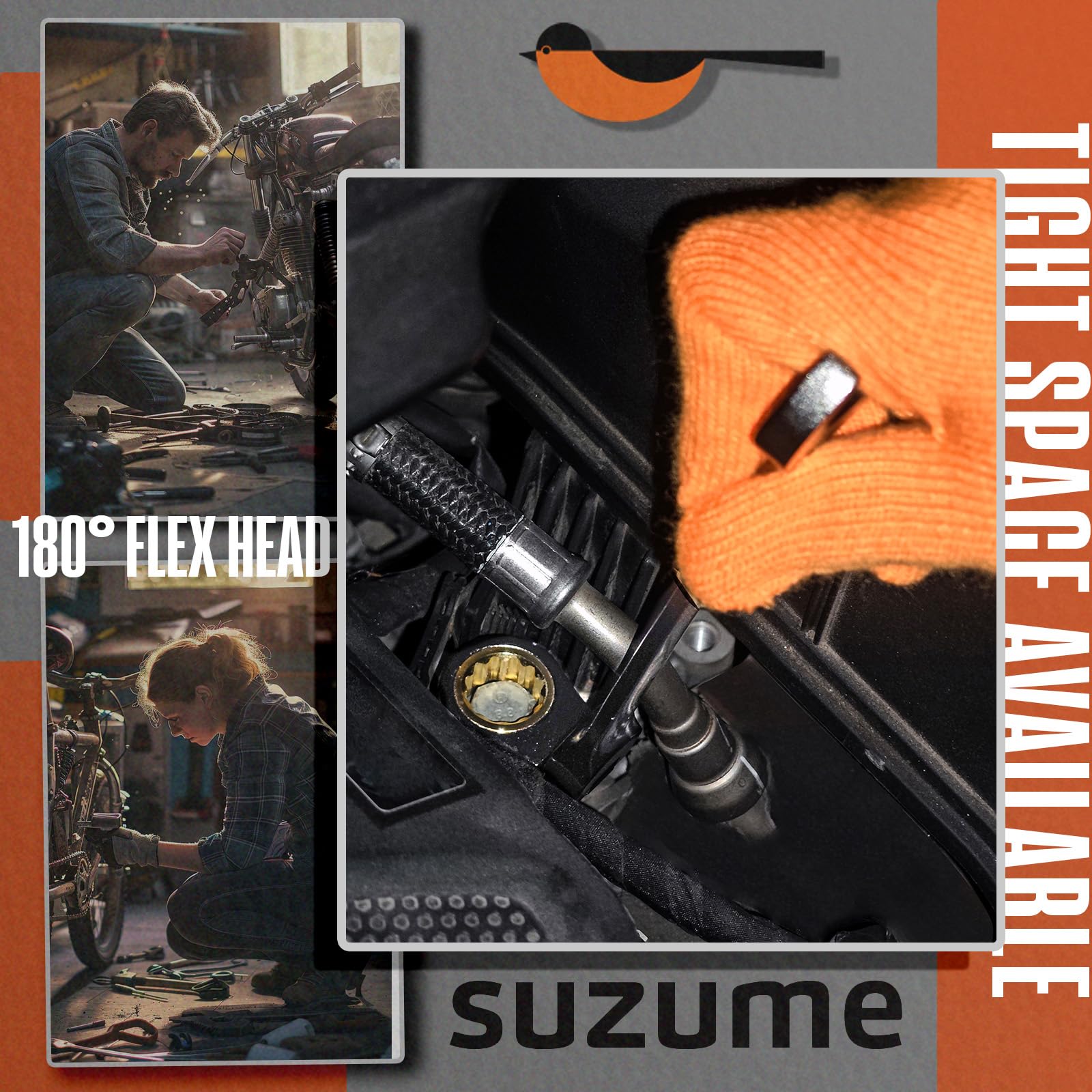 SUZUME 24-Piece Metric & SAE Flex Head Ratcheting Wrench Set - 72 Teeth Cr-V Steel Ratchet Wrenches with 180° Swivel Head - Professional Automotive & Machinery Repair Tool Kit for Mechanics, DIY, Home Garage & Industrial Use
