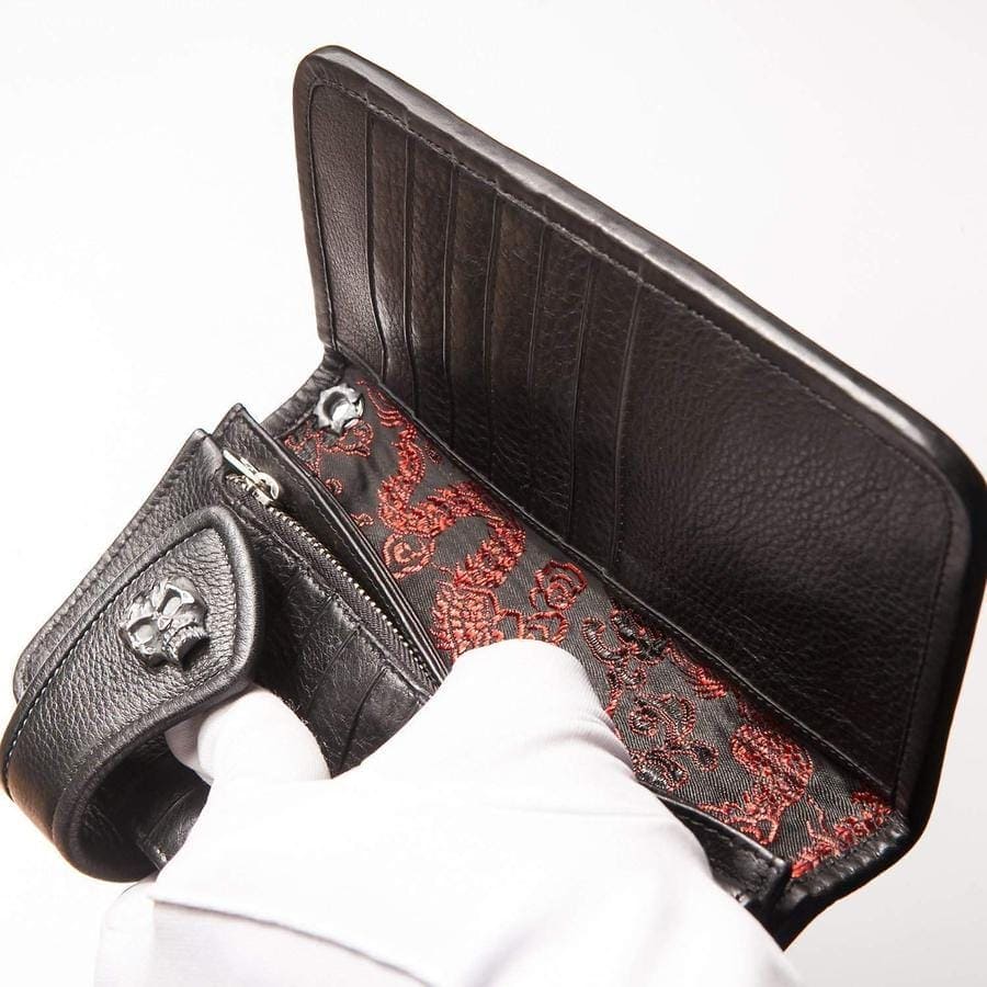 Premium Stingray Leather Skull Concho Biker Wallet for Men - Durable Long Wallet with Unique Skull Design - Perfect for Motorcycle Riders & Biker Enthusiasts