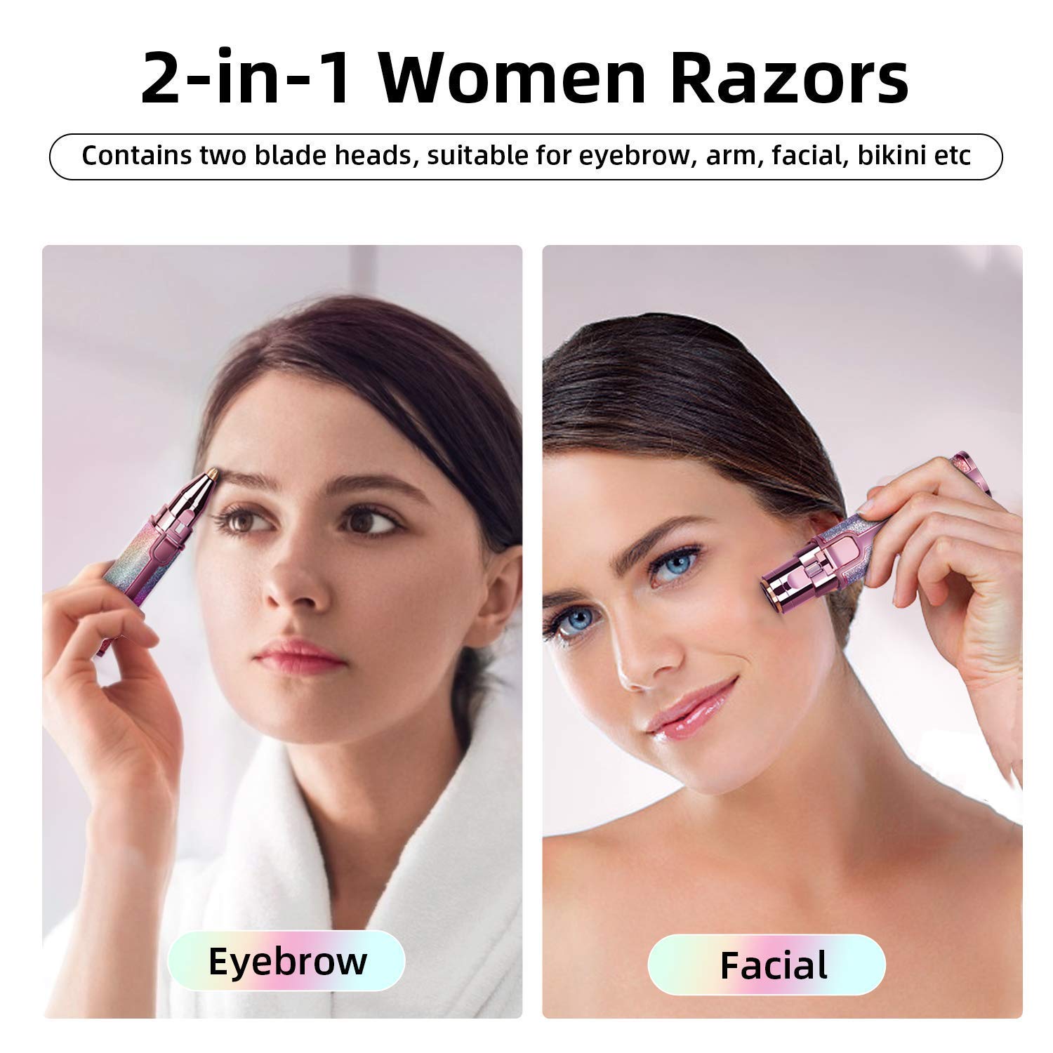 MACVL5 Rechargeable Facial Hair Remover for Women - 2-in-1 Eyebrow Trimmer & Face Shaver | Painless Hair Removal Device for Eyebrows, Peach Fuzz, Lips & Arms with LED Light | Perfect for Home Use, Travel & Quick Grooming