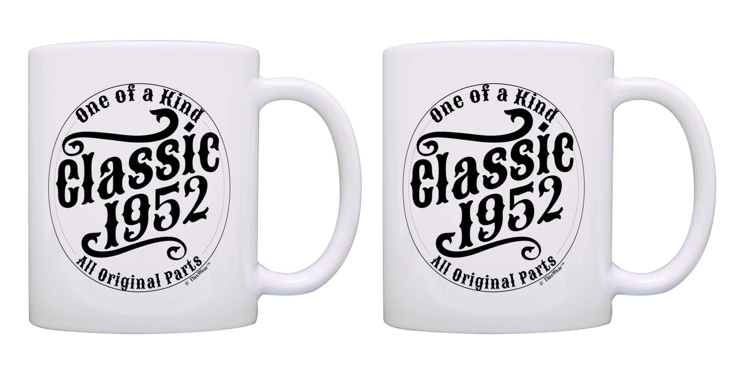 Vintage 1952 70th Birthday Coffee Mug Set - 2 Pack Classic Ceramic Tea Cups for Men & Women - Perfect Gift for Anniversary, Retirement & Milestone Celebrations - Ideal for Coffee, Tea & Hot Beverages at Home or Office