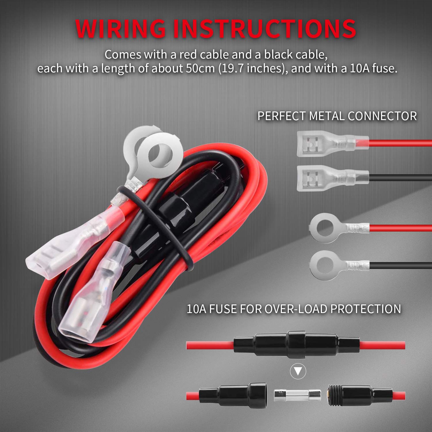 DaierTek 12V Cigarette Lighter Socket Replacement - Female DC Power Outlet with Wire Fuse & Waterproof Cover for Car, Marine, Boat, Auto - Perfect for Charging Devices On-The-Go