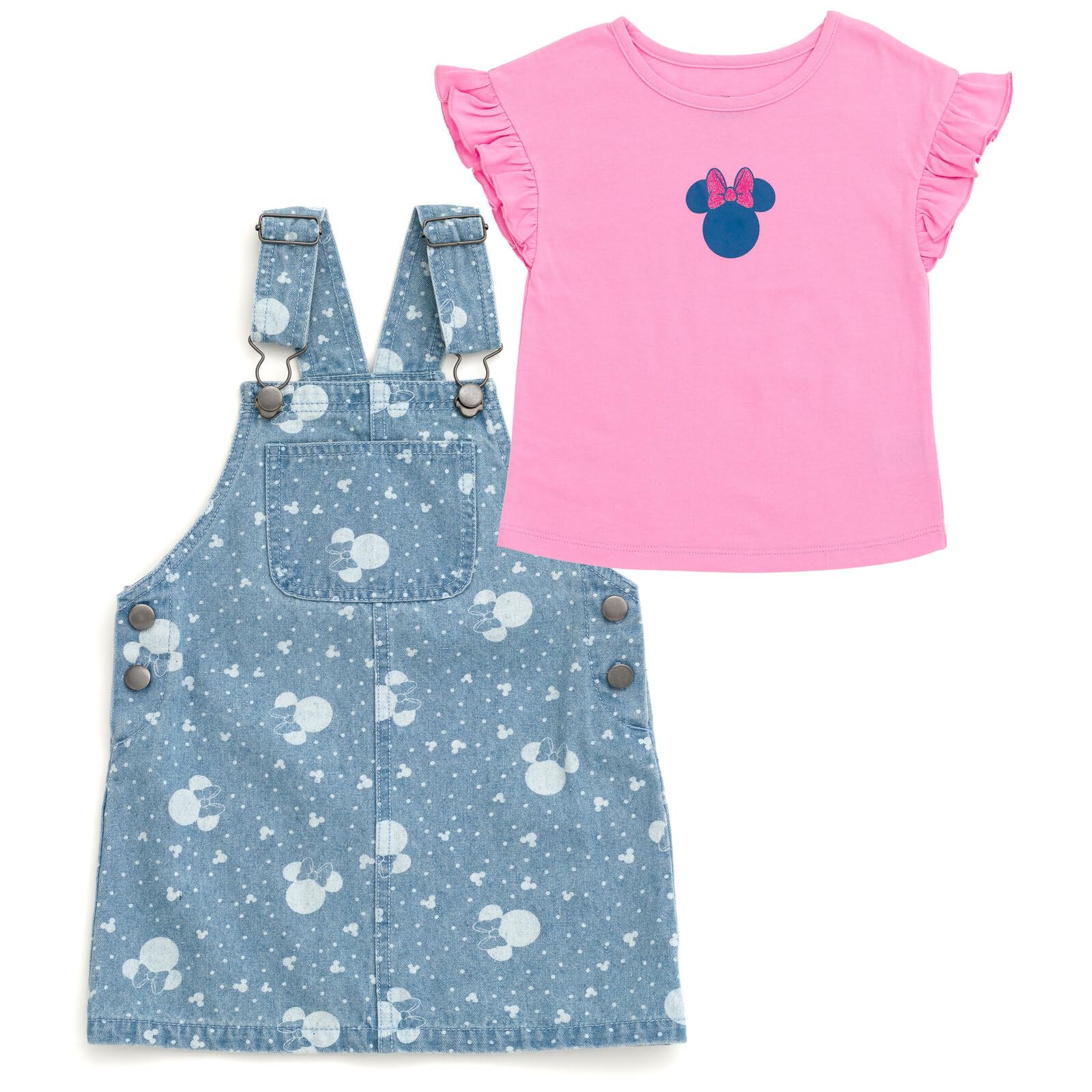 Disney Minnie Mouse Vintage Wash Denim Overalls & T-Shirt Outfit Set for Baby Girls (6-24 Months) - Cute Casual Playwear for Daycare & Family Outings
