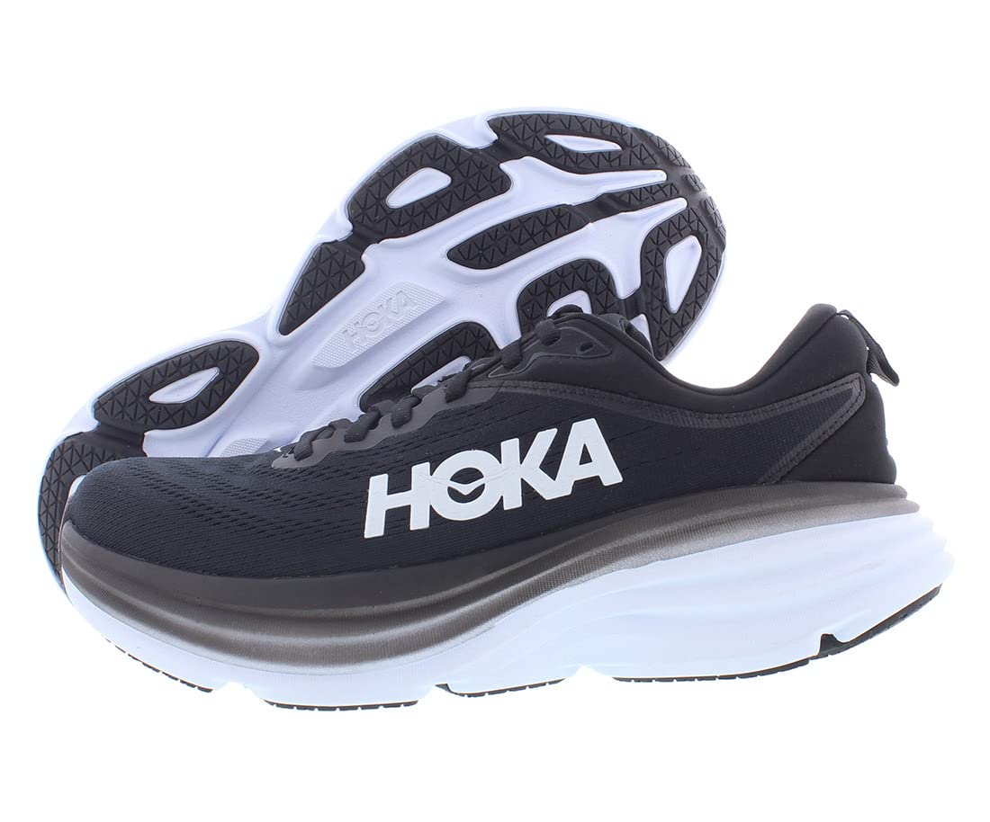 HOKA Bondi 8 Men's Running Shoes - Size 7.5 (Black/White) | Cushioned Comfort for Long Distance Running & Daily Workouts