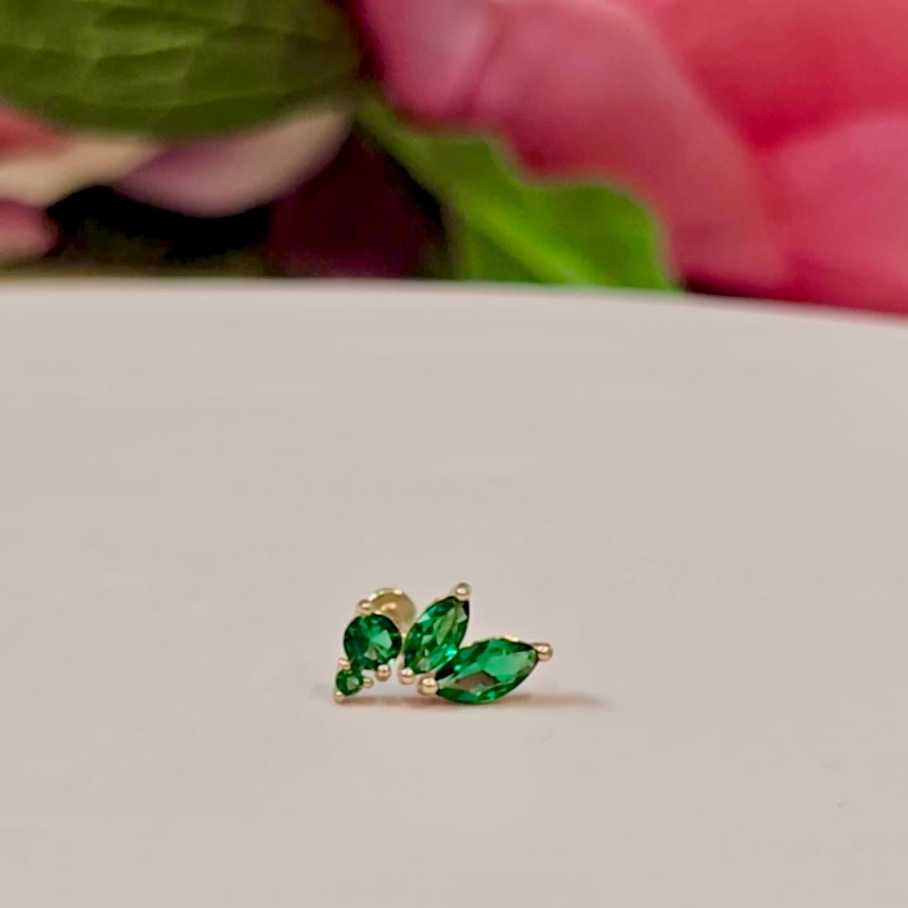 14K Yellow Gold Marquise Green Emerald Stud Earrings – Dainty Wing Flat Back Design for Women, Perfect for Weddings, Parties & Everyday Wear