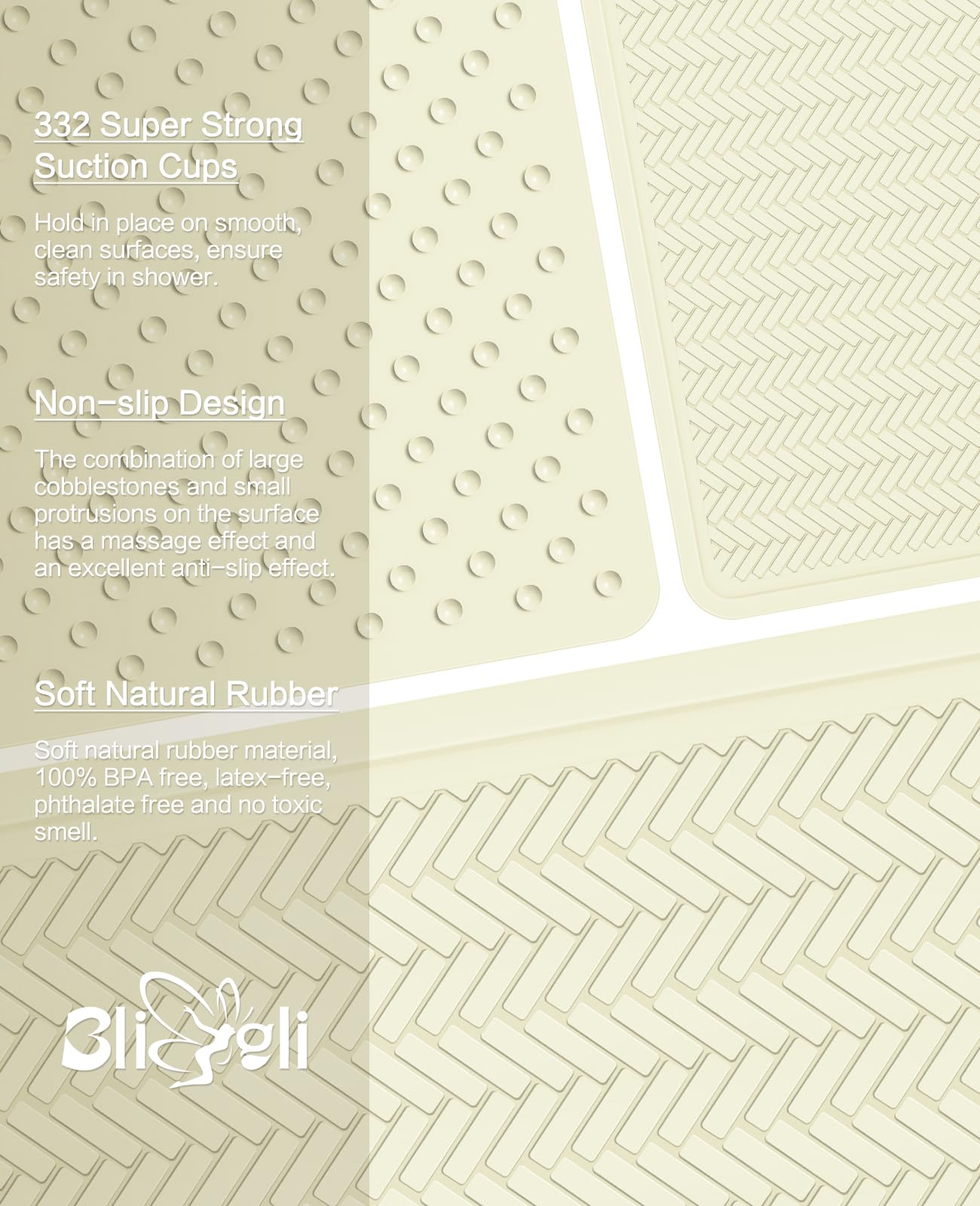 Non-Slip Extra Long Bathtub Mat 16.9x36 Inches - Strong Suction Cups, Soft Rubber Shower Mat for Bathroom Safety - Machine Washable & Durable Beige Bath Mat - Perfect for Shower Stall, Tub & Wet Bathroom Floors