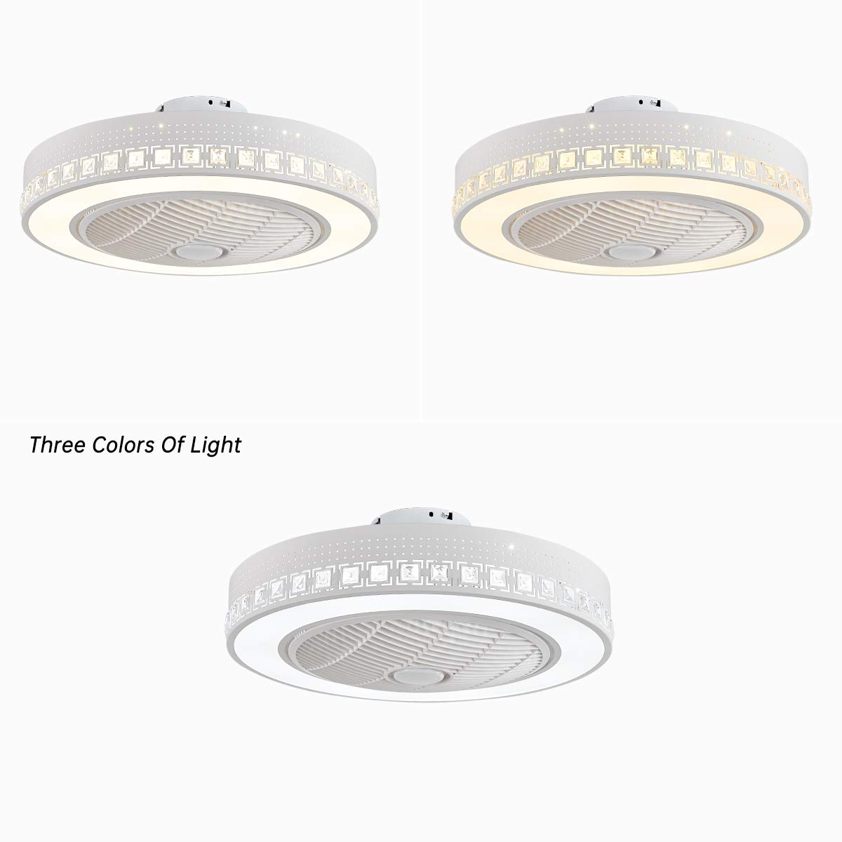 TFCFL 22-Inch Bladeless Ceiling Fan with Remote - Modern Flush Mount Low Profile Design, 3 Speed Settings & RGB Color Changing LED Lights - Perfect for Bedroom, Living Room, and Office Spaces