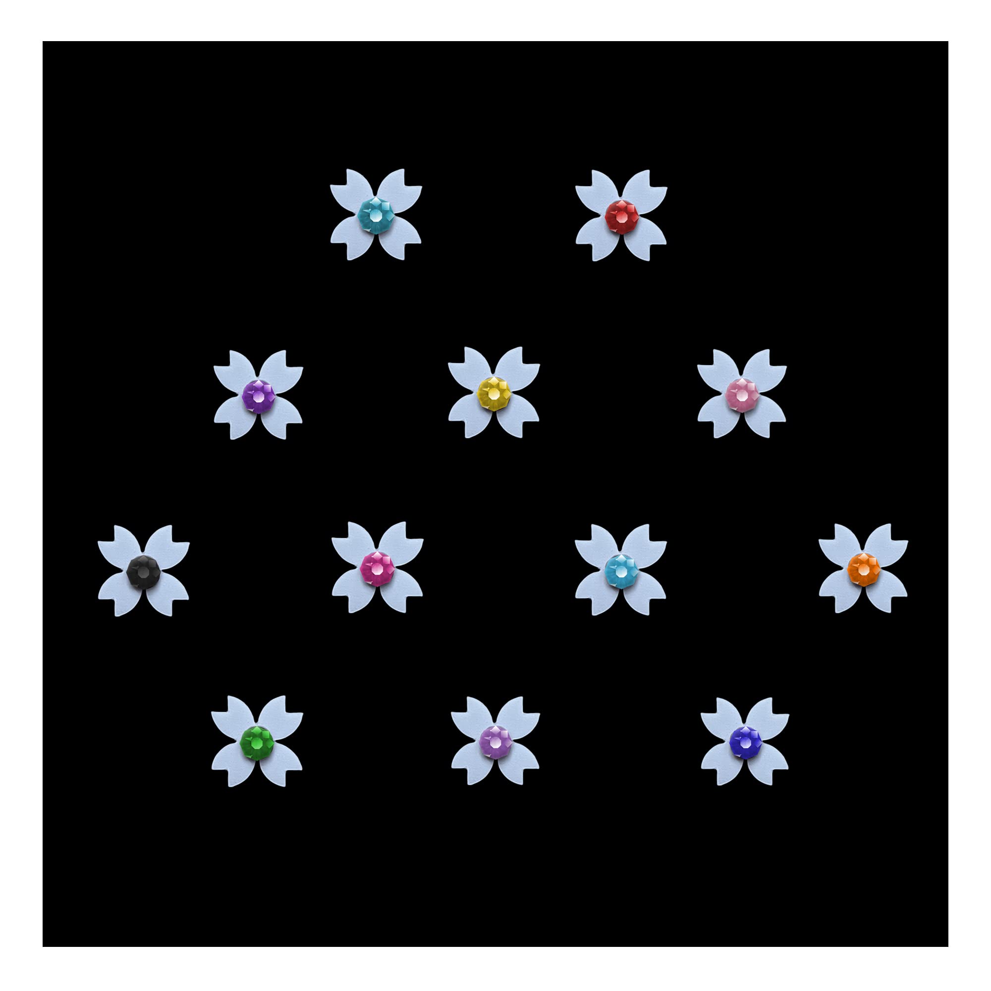 **Comet Busters Cute White Floral Baby Bindis with Colorful Stones - Kids Face Decoration Stickers (6mm) - Perfect for Birthday Parties, Festivals & Costume Events (BB046)**