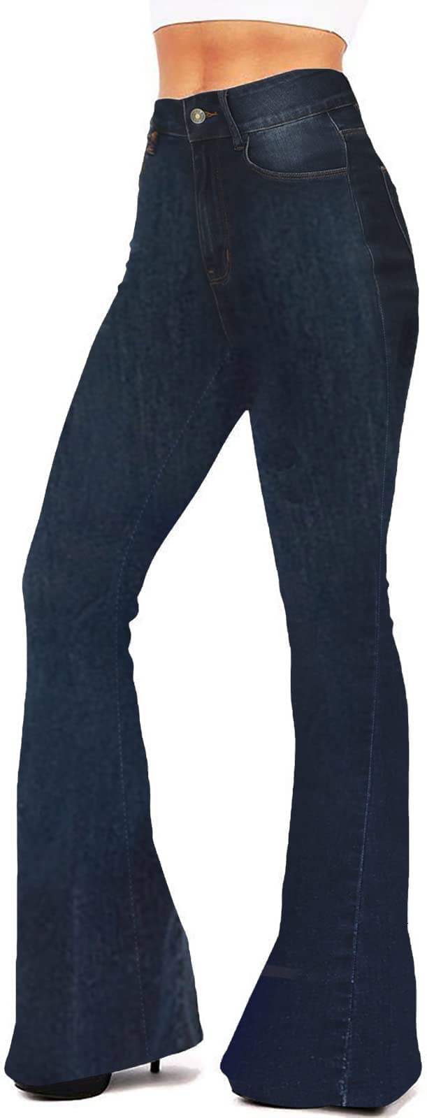 BISUAL Women's High Waisted Wide Leg Flare Jeans - Stretchy Slimming Denim Pants for Casual & Office Wear