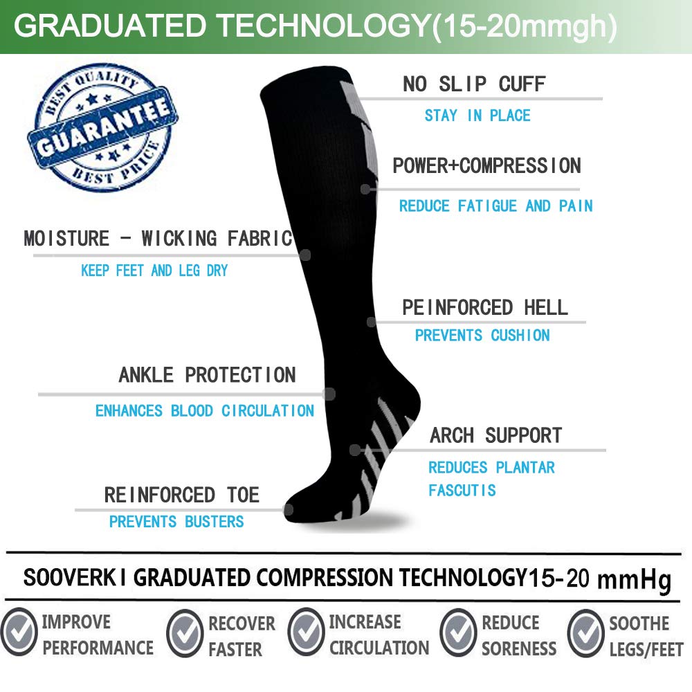 8 Pairs Graduated Copper Compression Socks 15-20mmHg for Men & Women - Best for Running, Athletic, Cycling & Varicose Veins Relief - Improve Blood Circulation & Reduce Leg Fatigue