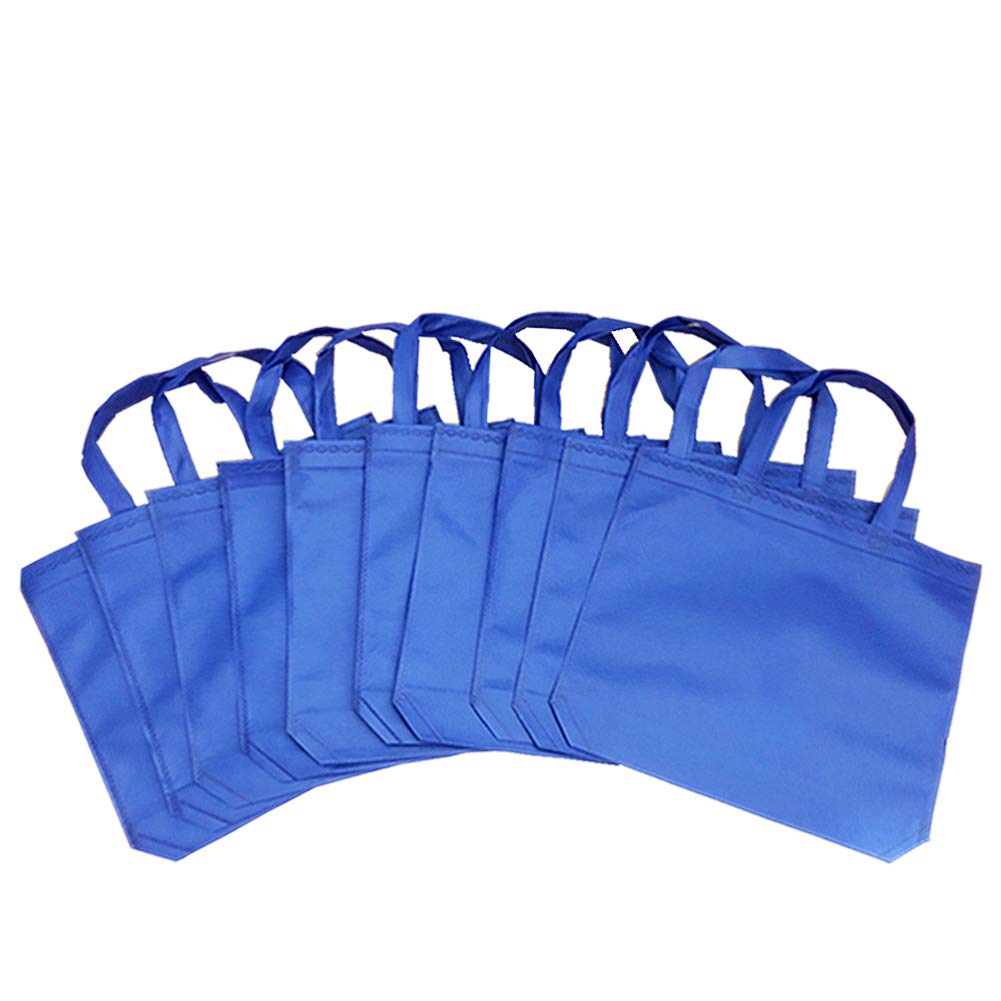 10-Pack Reusable Non-Woven Grocery Tote Bags with Handles - Eco-Friendly Shopping Bags for Travel, Kitchen, Dining & Food Storage (Blue) - Perfect for Groceries, Picnics & Beach Trips