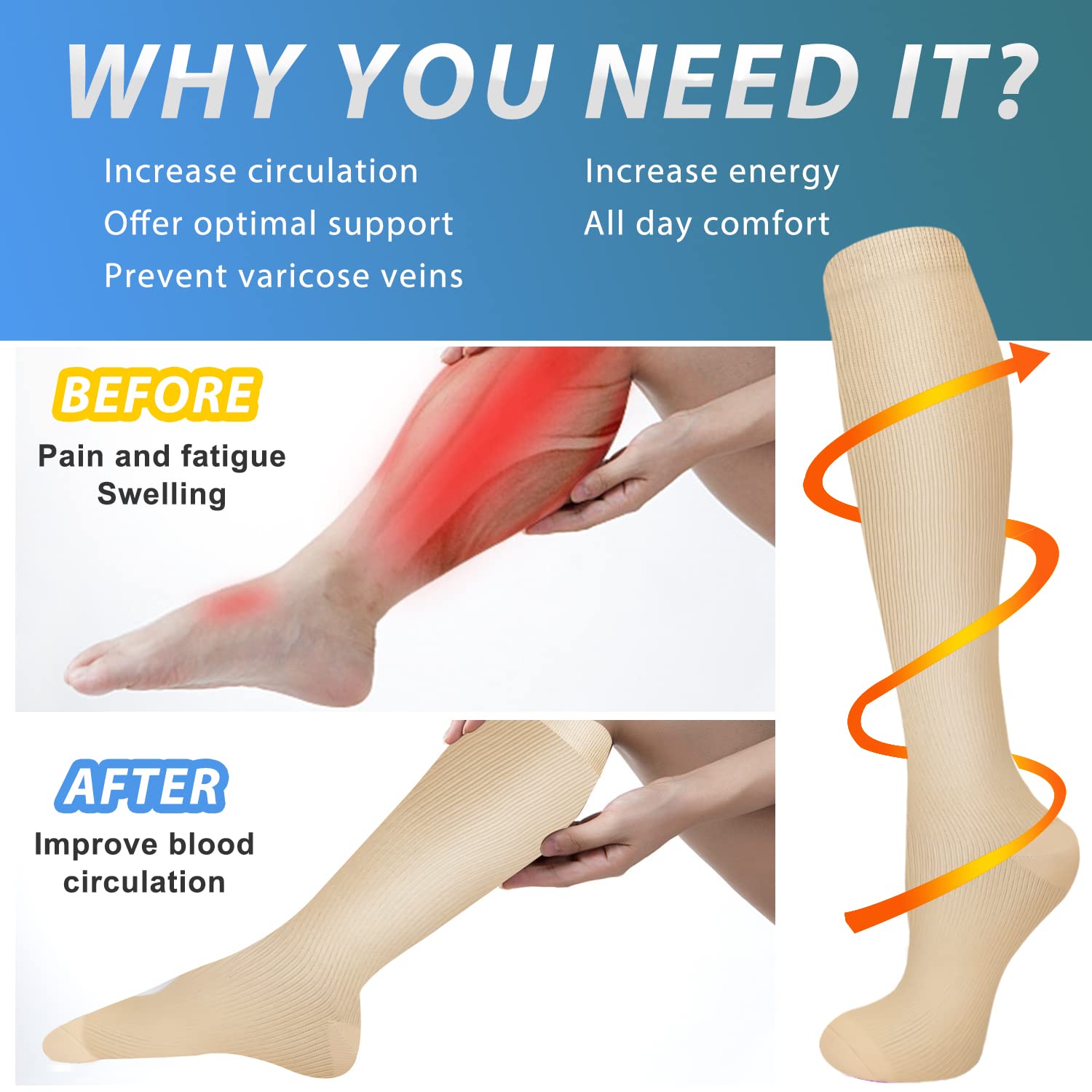 Aoliks Compression Socks for Women & Men - 4 Pairs Medical Grade Support Socks for Nurses, Running, Travel & Varicose Vein Relief - Perfect for Workouts, Long Flights & All-Day Wear