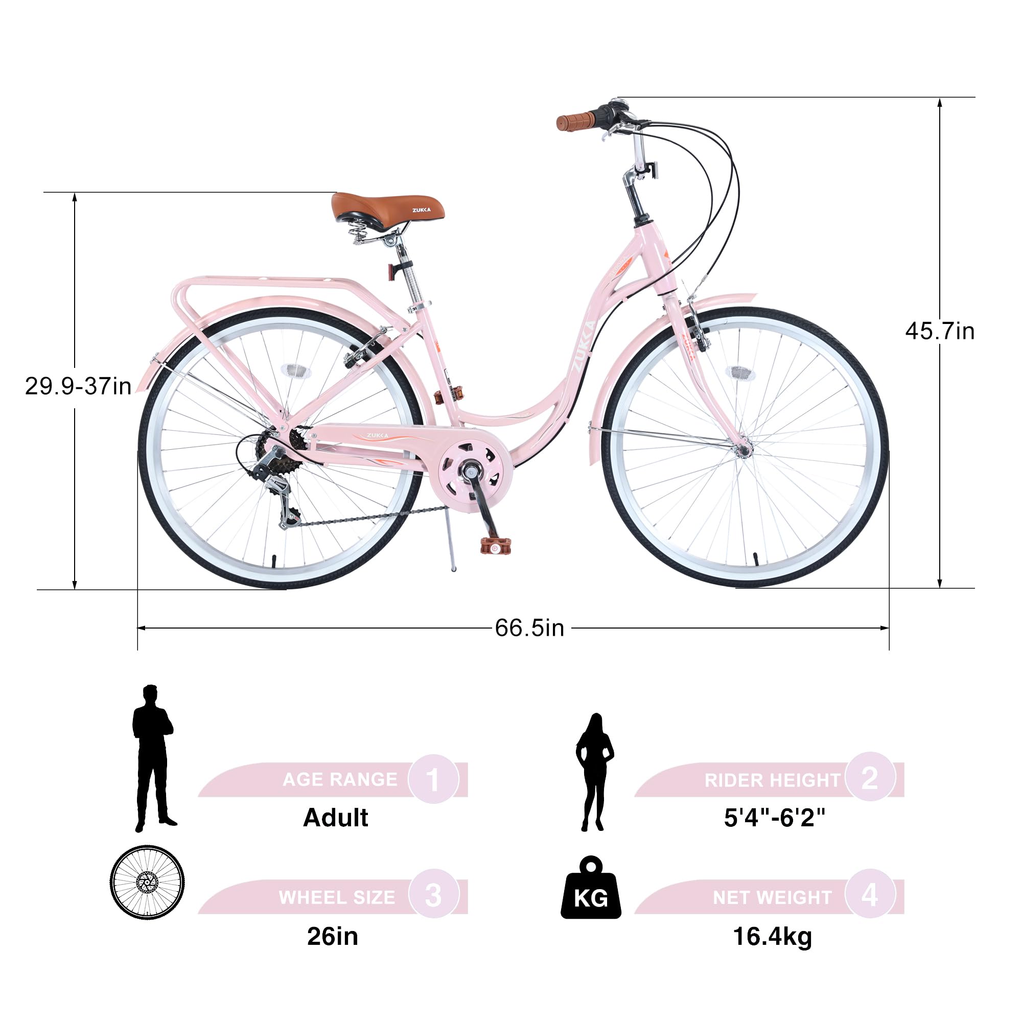 26 Inch Women's Beach Cruiser Bike - 7 Speed Comfort Bicycle for Women & Adults, Adjustable Seat & Dual V Brake - Perfect for Commuting, Beach Rides & Leisure Cycling