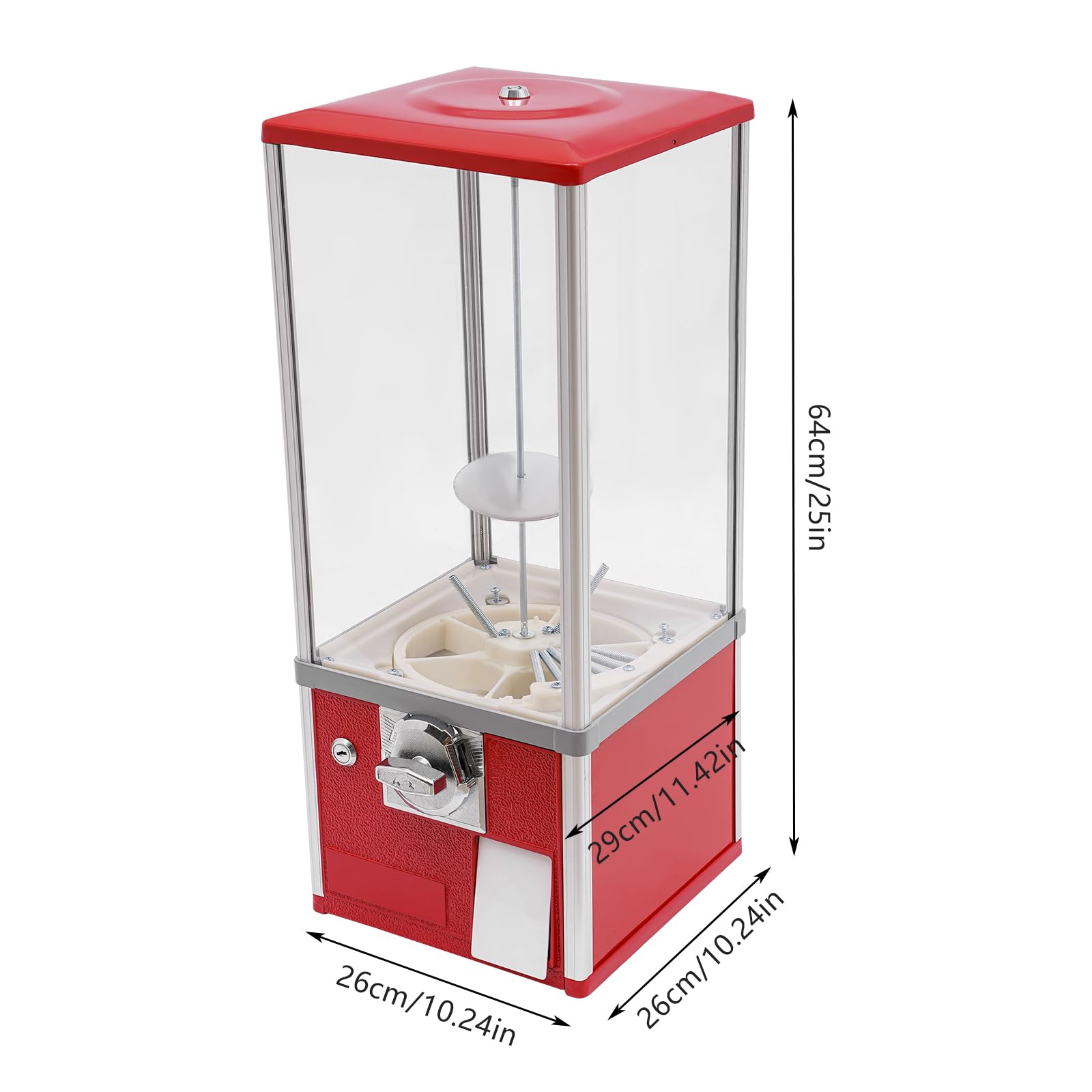 25in Height Commercial Vending Machine - 25 Cent Candy & Gumball Dispenser, Toy Capsule Vending Machine for Game Stores, Retail Shops, Arcades, Malls (Red) - Perfect for Kids' Entertainment & Small Business Revenue