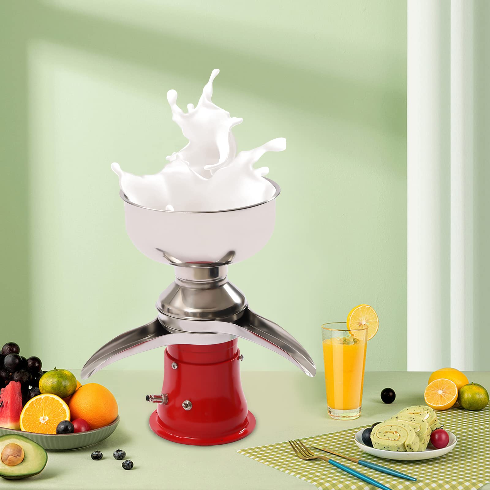 Electric Milk Cream Separator Machine - 13.2Gal/h, 10500RPM, Low Noise, Detachable All-Metal Design for Goat & Cow Milk - Make Cream, Butter & Milkshakes - Perfect for Dairy Farms, Homesteads & Small Businesses (Red)
