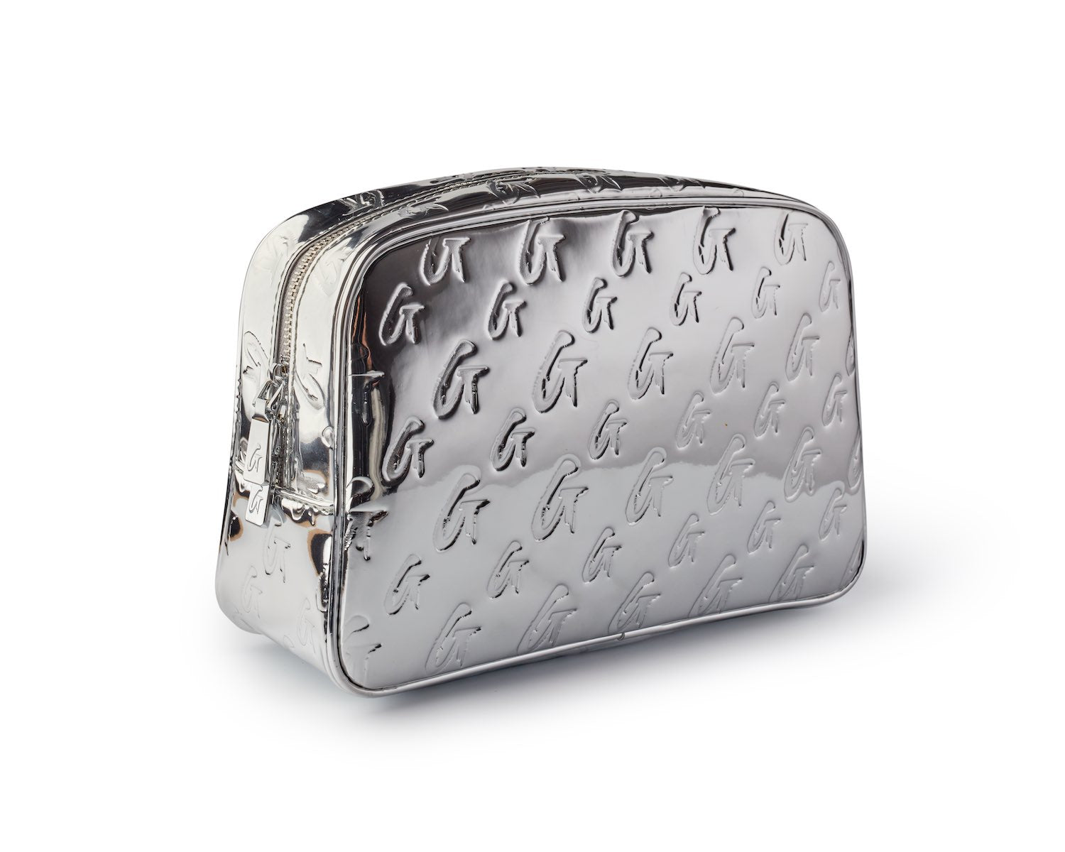 Small Metallic Monogram Toiletry Bag - Silver Travel Cosmetic Case for Women & Men - Perfect for Gym, Vacation, and Business Trips