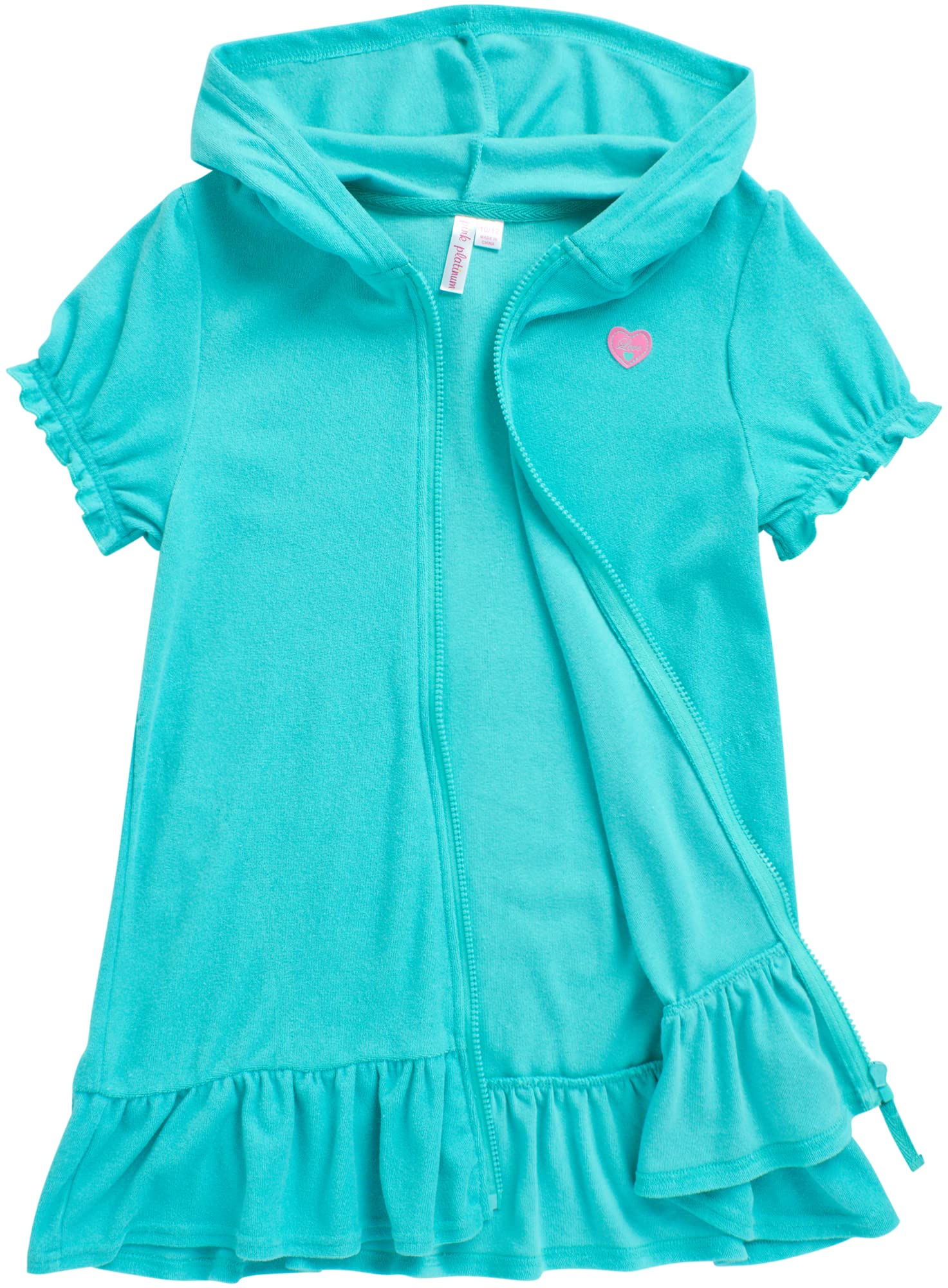 Pink Platinum Girls' Swim Cover Up Hooded Terry Cloth Bathrobe with Full Zip & Ruffles - Toddler to Teen Sizes 2T-16 - Perfect for Poolside, Beach, and Spa Days