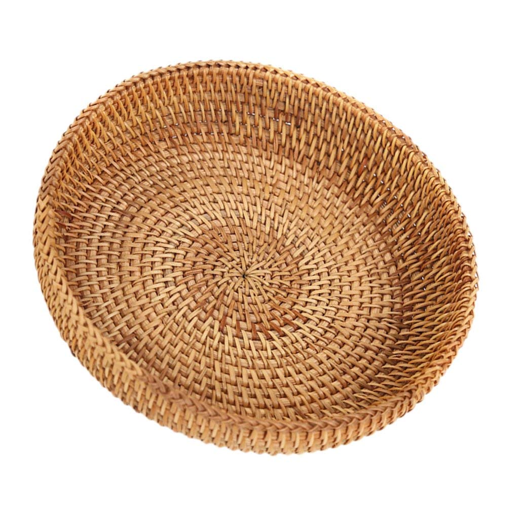 Hand-Woven Round Multi-Purpose Tray - Natural Rattan Fruit Bowl, Food Serving Basket, Home Decor Storage Organizer - Perfect for Kitchen, Dining Table, Coffee Bar & Bathroom Countertop