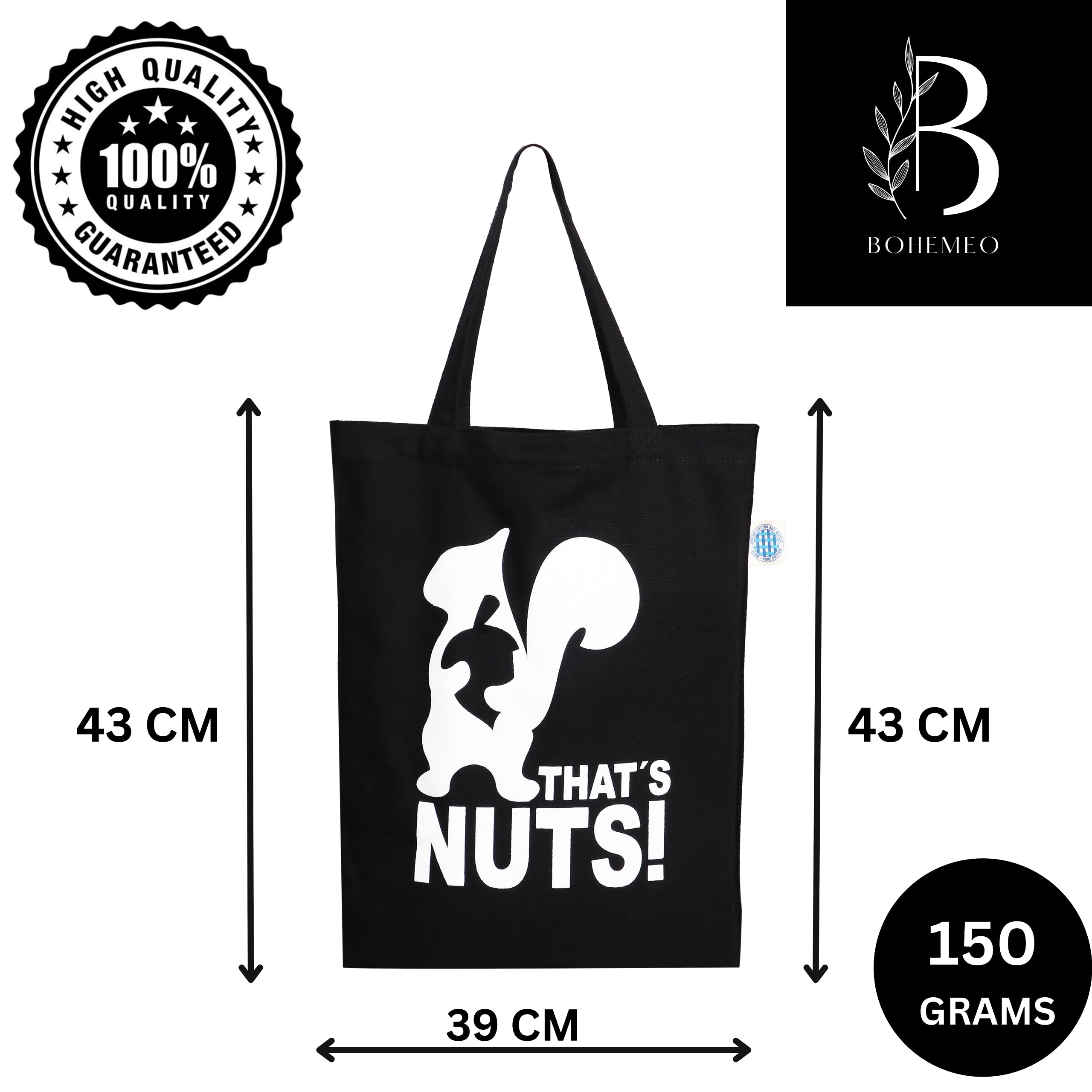 BOHEMEO Reusable Organic Cotton Tote Bags for Women - Eco-Friendly Canvas Shoulder Bag with Stylish Printed Designs (Owl & That's Nuts) - Perfect for Grocery Shopping, Beach Trips & Daily Use
