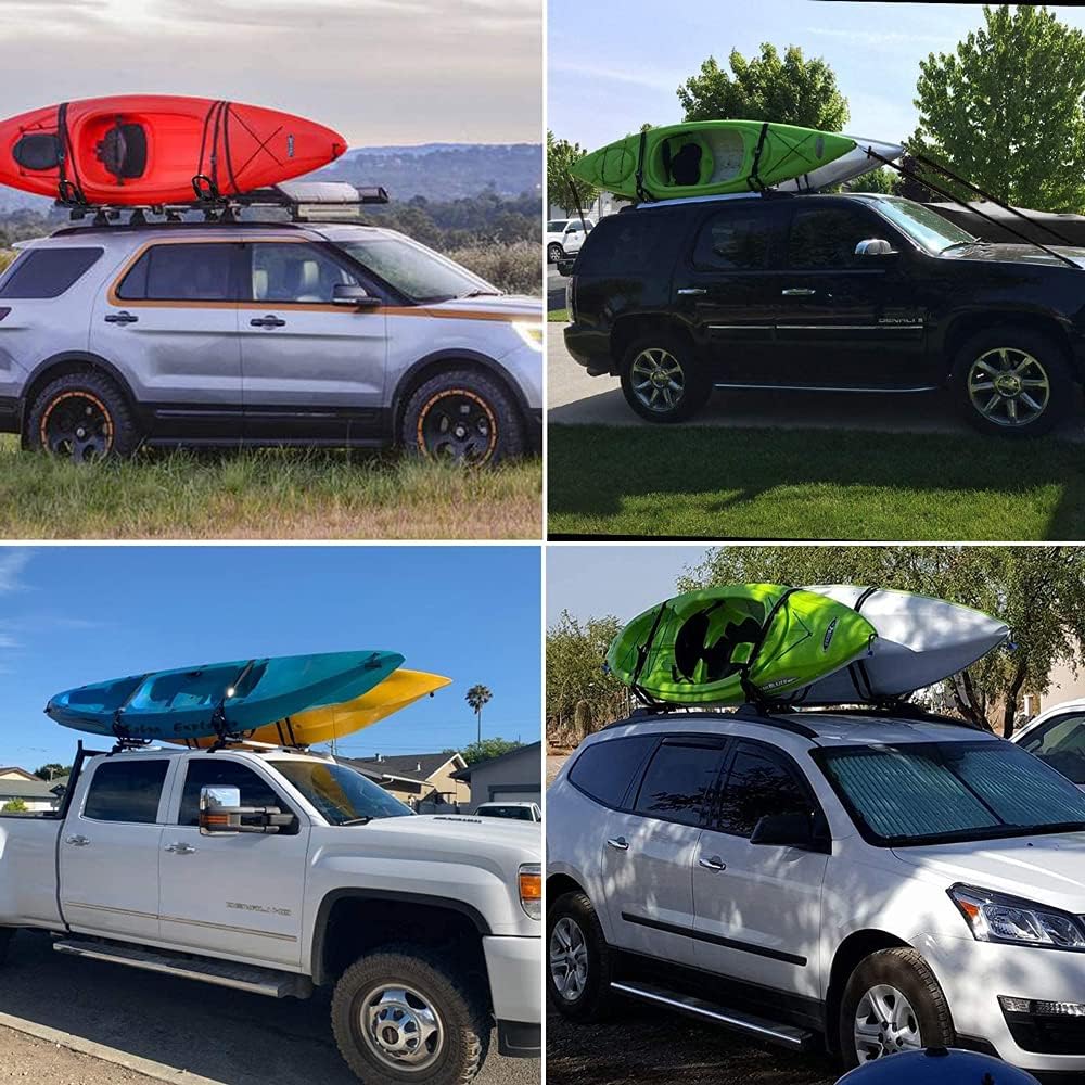 Heavy Duty 16FT Kayak Tie Down Straps 4 Pack - Secure Surfboard, Canoe & Cargo on Car Roof Rack with Cam Buckle Straps - Perfect for Road Trips, Camping & Water Sports Adventures