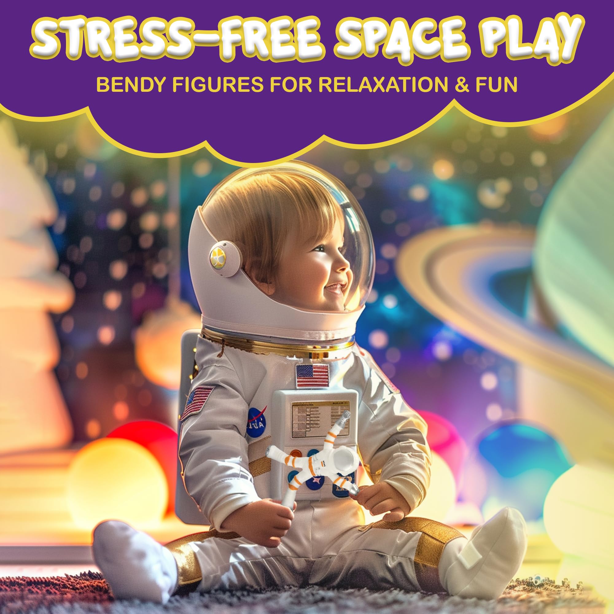 Forest & Twelfth 12-Piece Bendable Astronaut Toy Set - 3” Flexible Spaceman Figures for Kids, Fun & Educational STEM Toys to Improve Fine Motor Skills & Creativity - Perfect for Ages 3+, Great for Space-Themed Playrooms & Birthday Gifts