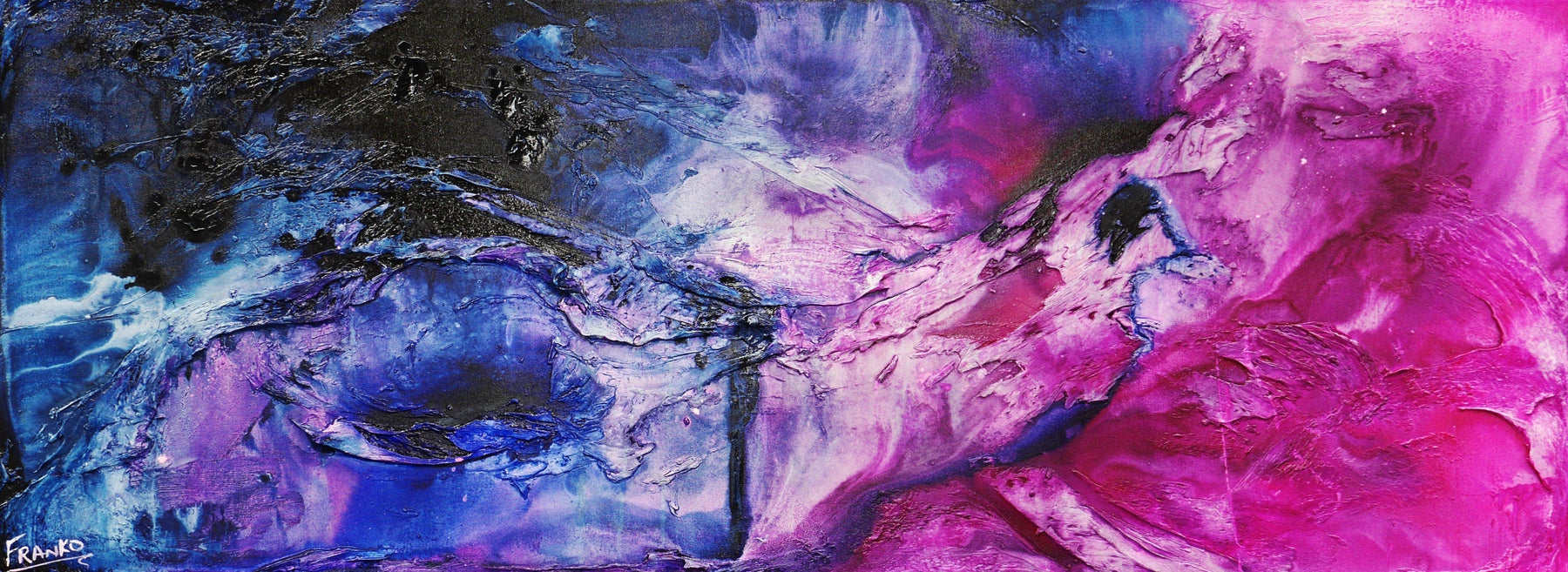 160cm x 60cm Black White Pink Blue Textured Abstract Painting by Atomic Kitten - Modern Wall Art for Living Room, Bedroom & Office Decor