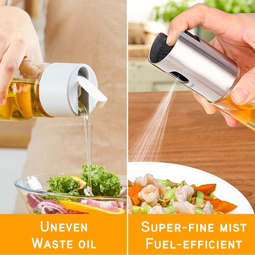 Premium Olive Oil Sprayer - Food Grade Stainless Steel & Glass Oil Mister Bottle for Cooking, Salad, BBQ, Baking | Kitchen Oil Dispenser & Vinegar Spray Bottle | Perfect for Healthy Cooking, Grilling & Meal Prep