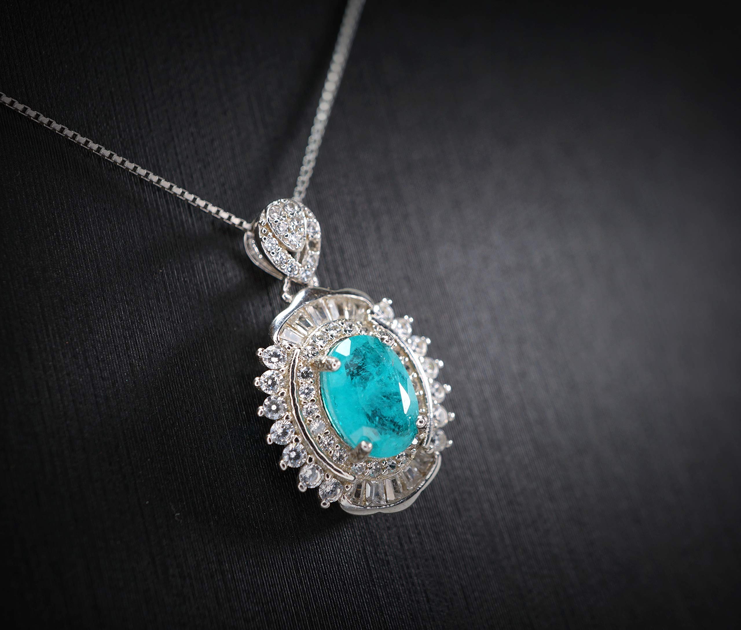 Exquisite Tiny Paraiba Necklace - Sterling Silver Blue Tourmaline Pendant Jewelry for Women - Perfect for Weddings, Parties & Everyday Elegance