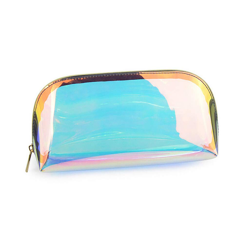 Holographic Makeup Bag Iridescent Cosmetic Pouch - Large Travel Toiletry Organizer for Women | Waterproof Clutch Purse for Gym, Beach & Evening Parties | Trendy Hologram Wristlet Handbag with Storage Compartments