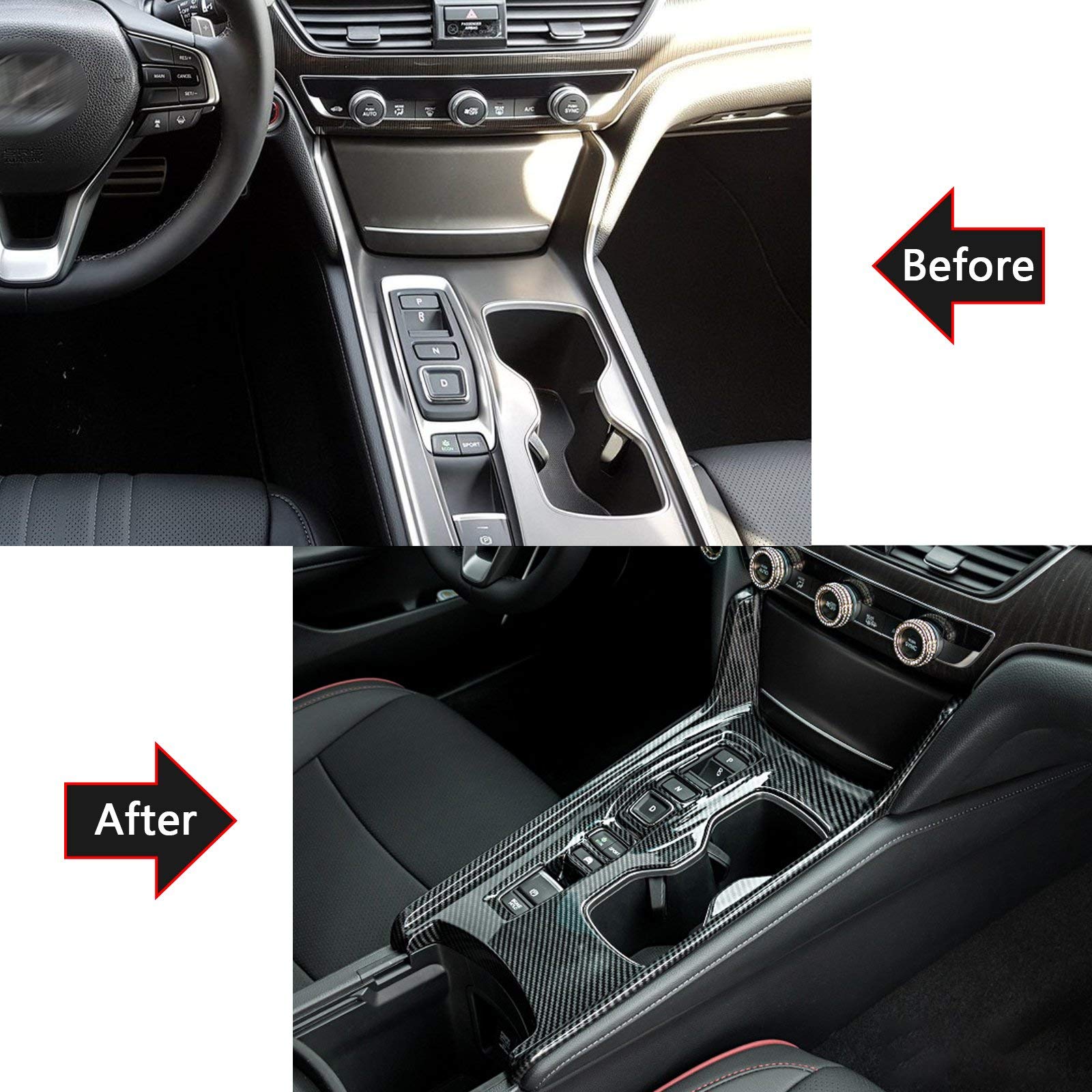 Carbon Fiber Gear Shift Frame Panel & Cup Holder Cover Trim for 2018-2022 Honda Accord 10th Gen (Hybrid) - Interior Console Upgrade Accessory - Perfect for Daily Commute & Road Trips