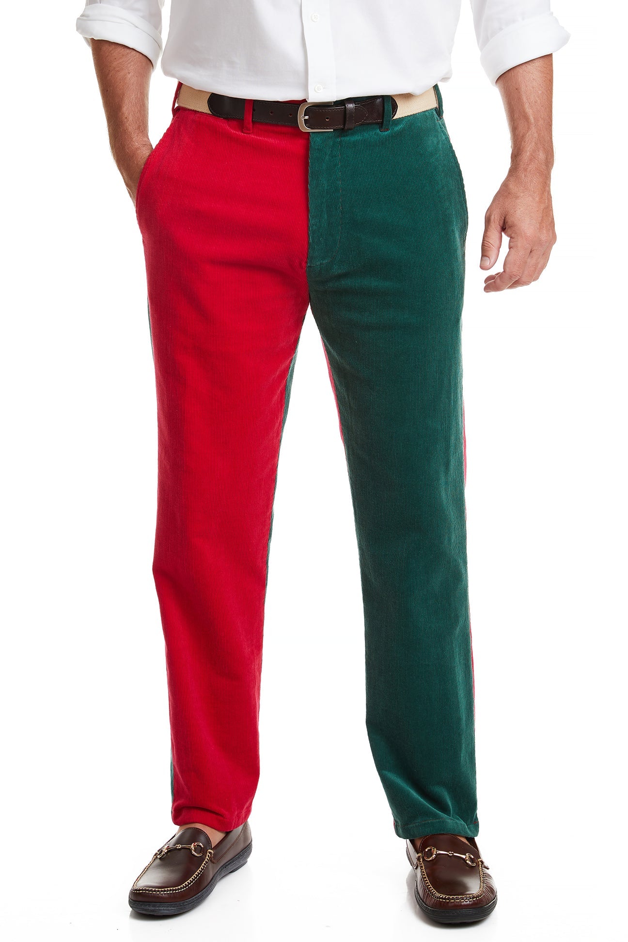 Beachcomber Corduroy Pants for Men - Hunter Green & Crimson Panel Casual Trousers | Perfect for Outdoor Adventures & Relaxing Weekends
