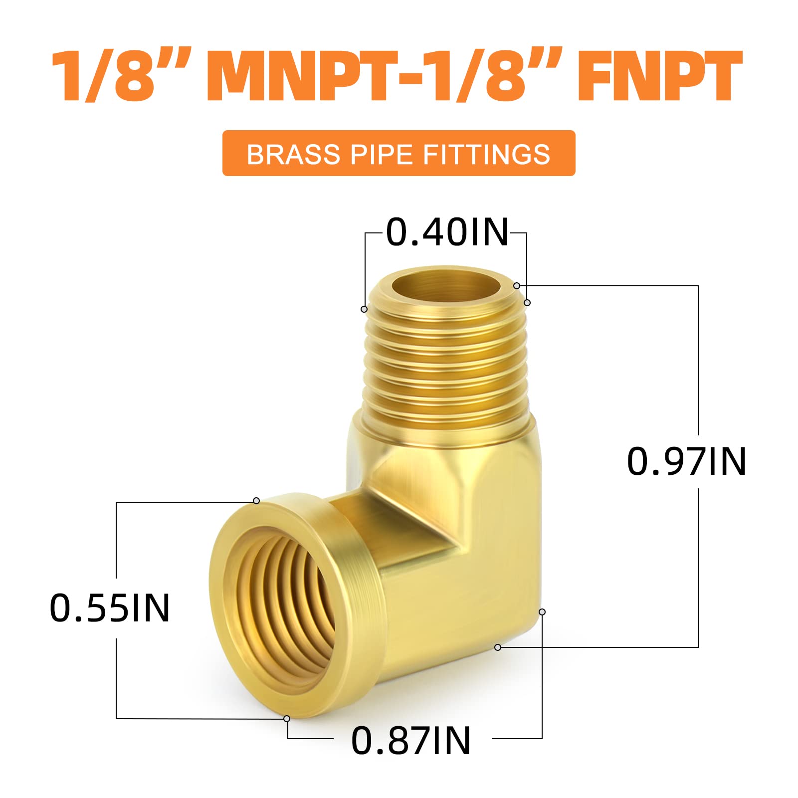 90 Degree Barstock Street Elbow - 5pcs 1/8 Inch NPT Male to Female Brass Pipe Fitting - Perfect for Plumbing, HVAC, and Industrial Applications