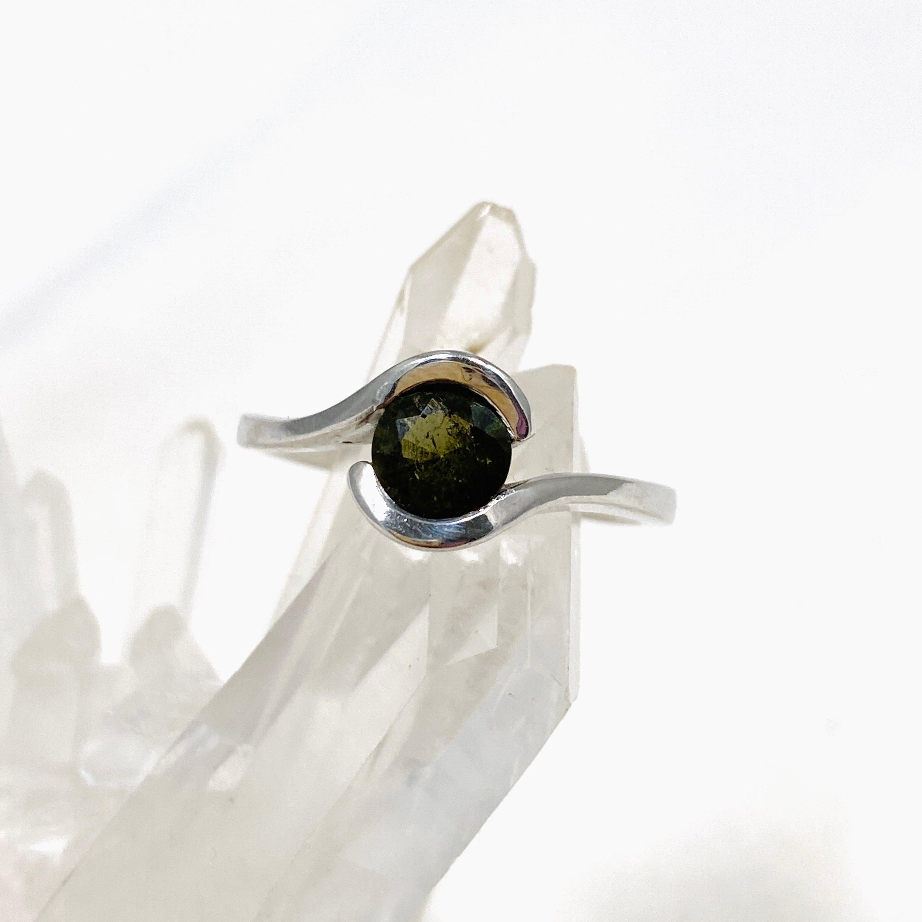 6mm Moldavite Gemstone Solitaire Ring in Sterling Silver - IVMR 03 | Elegant Bohemian Jewelry for Women, Perfect for Spiritual Healing & Special Occasions