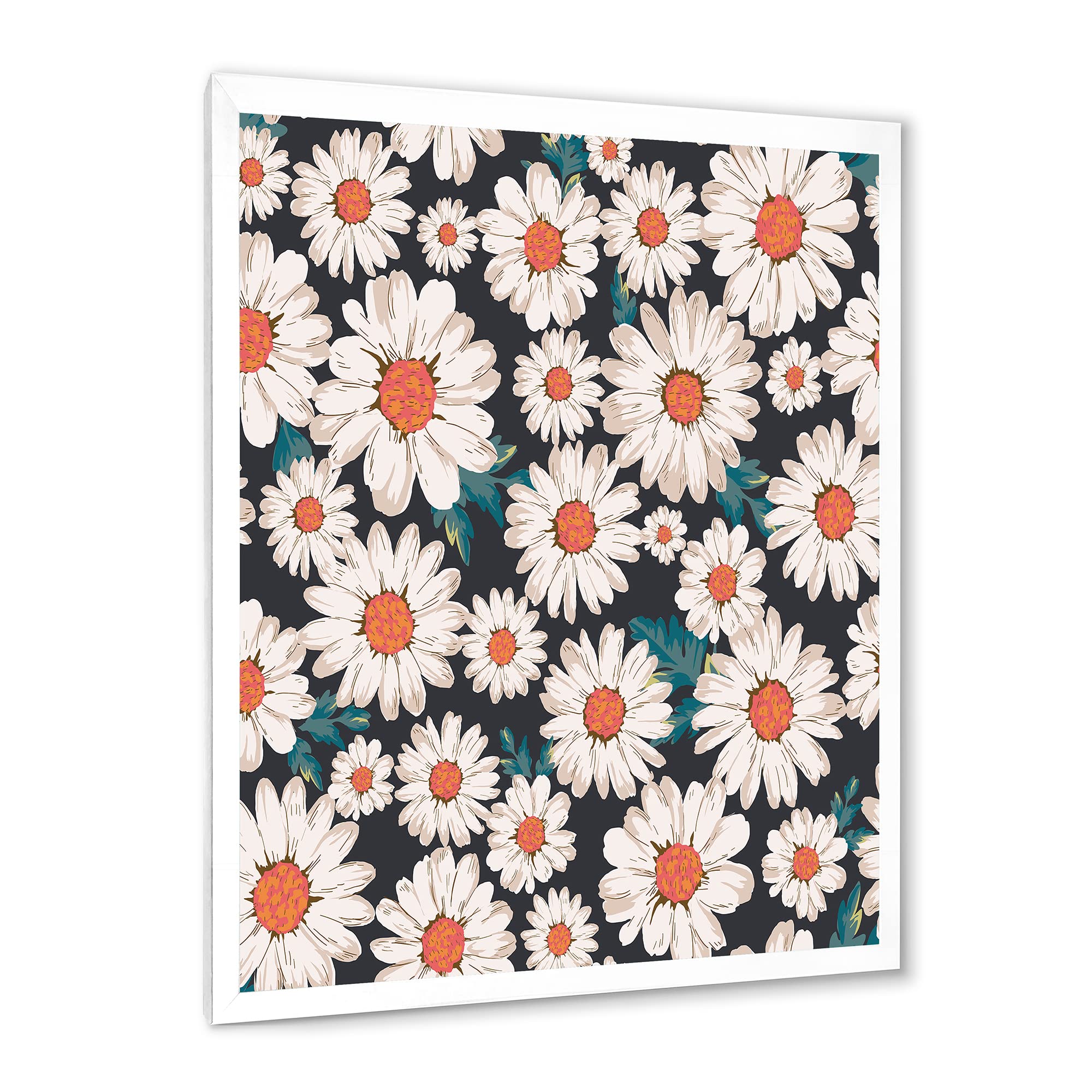 DesignQ Traditional Framed Wall Art - White Daisy Flowers Painting for Home Decor | Perfect for Living Room, Bedroom & Office Wall Decoration