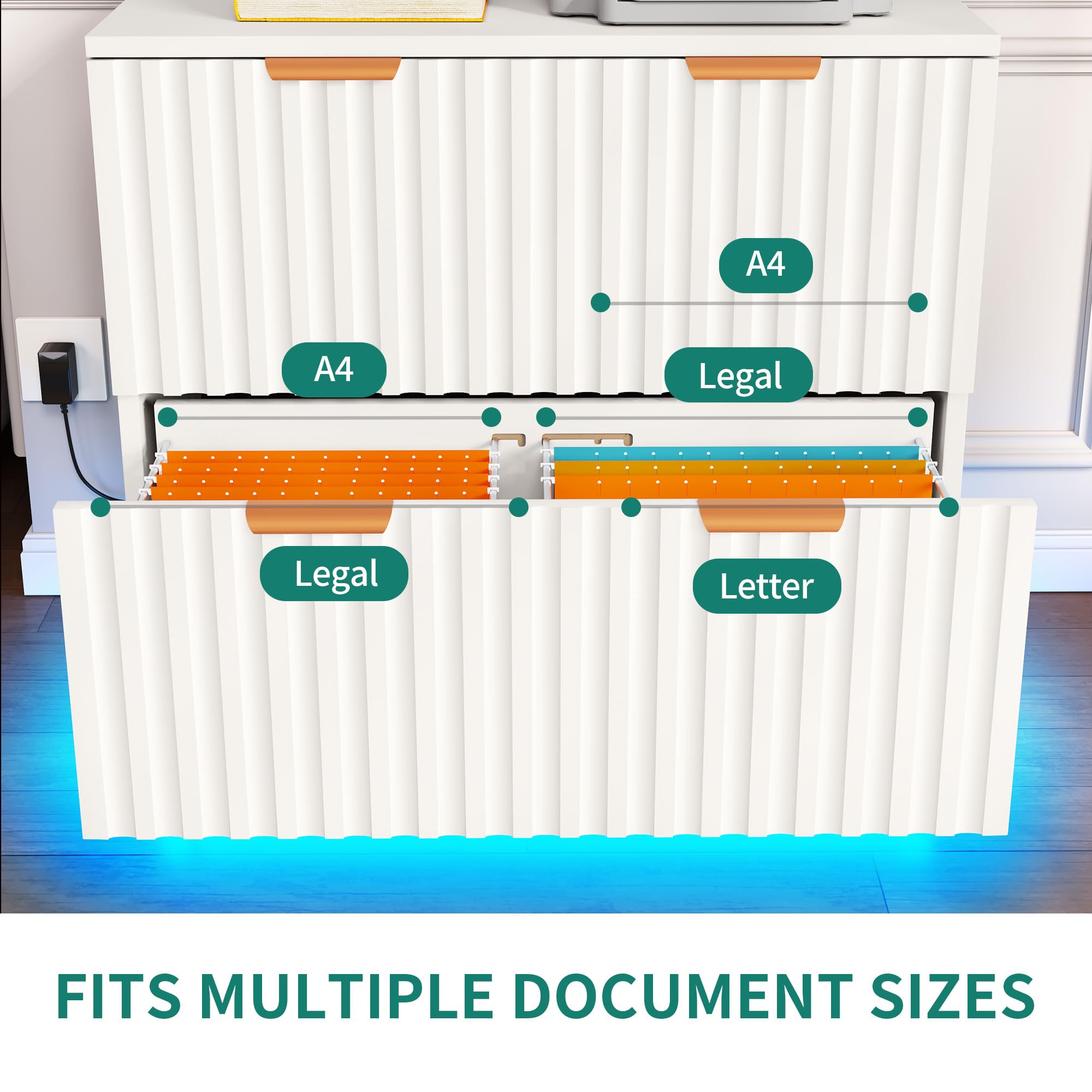 YITAHOME 2-Drawer File Cabinet with LED Light - Modern Lateral Filing Cabinet for Home Office, Large Storage Organizer - Perfect for Document Storage & Office Organization (White)
