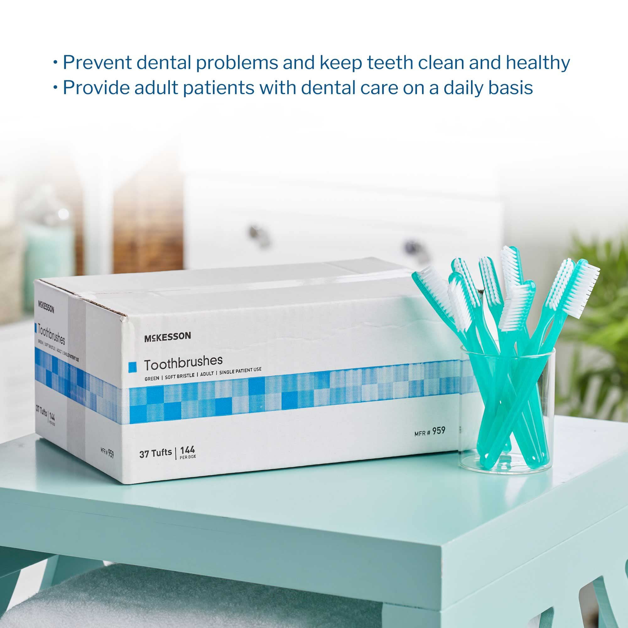 McKesson Soft Bristle Disposable Toothbrush - 144 Count (10 Packs, 1440 Total) | Eco-Friendly Green Single-Use Toothbrushes for Travel, Hotels, Hospitals & Emergency Kits