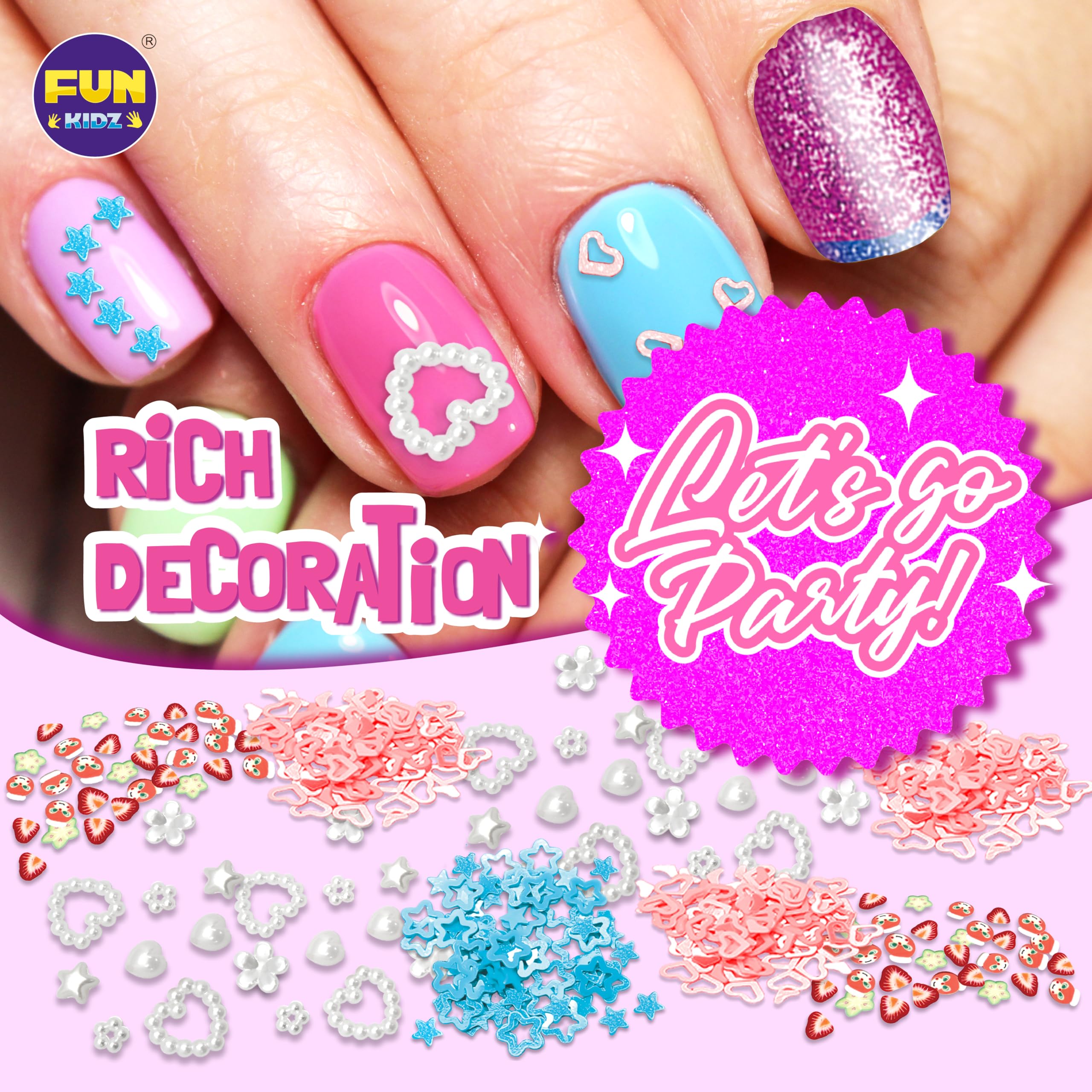 FunKidz Nail Polish Pens Kit for Girls 7-12 - Peelable Nail Art Set with Glitter & Gems for Party & Play