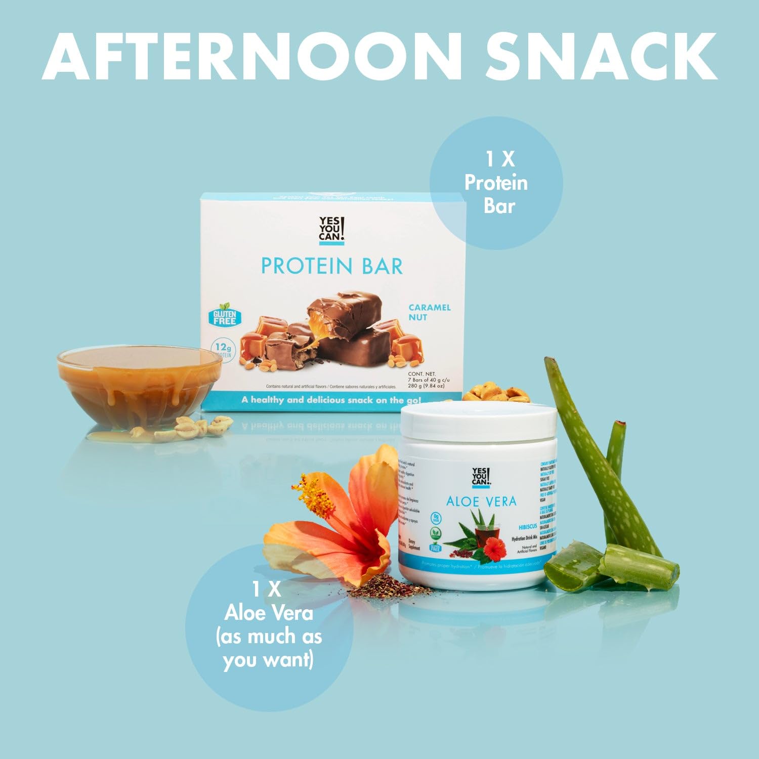 Yes You Can! Detox Plus Kit - Meal Replacement Powder (Dulce de Leche & Aloe Vera Hibiscus Flavors), High Energy Shake Booster & Detox Supplement for Weight Management & Wellness | Perfect for Busy Lifestyles, Post-Workout Recovery & Healthy Meal Alternatives