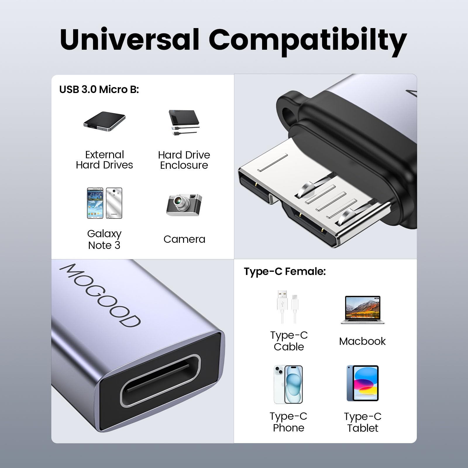 USB C to Micro B Adapter - High-Speed Data Transfer Cable - Compatible with External Hard Drives, Smartphones, Tablets, Cameras - Compact & Portable Design - Perfect for Office, Travel, and Home Backup Solutions