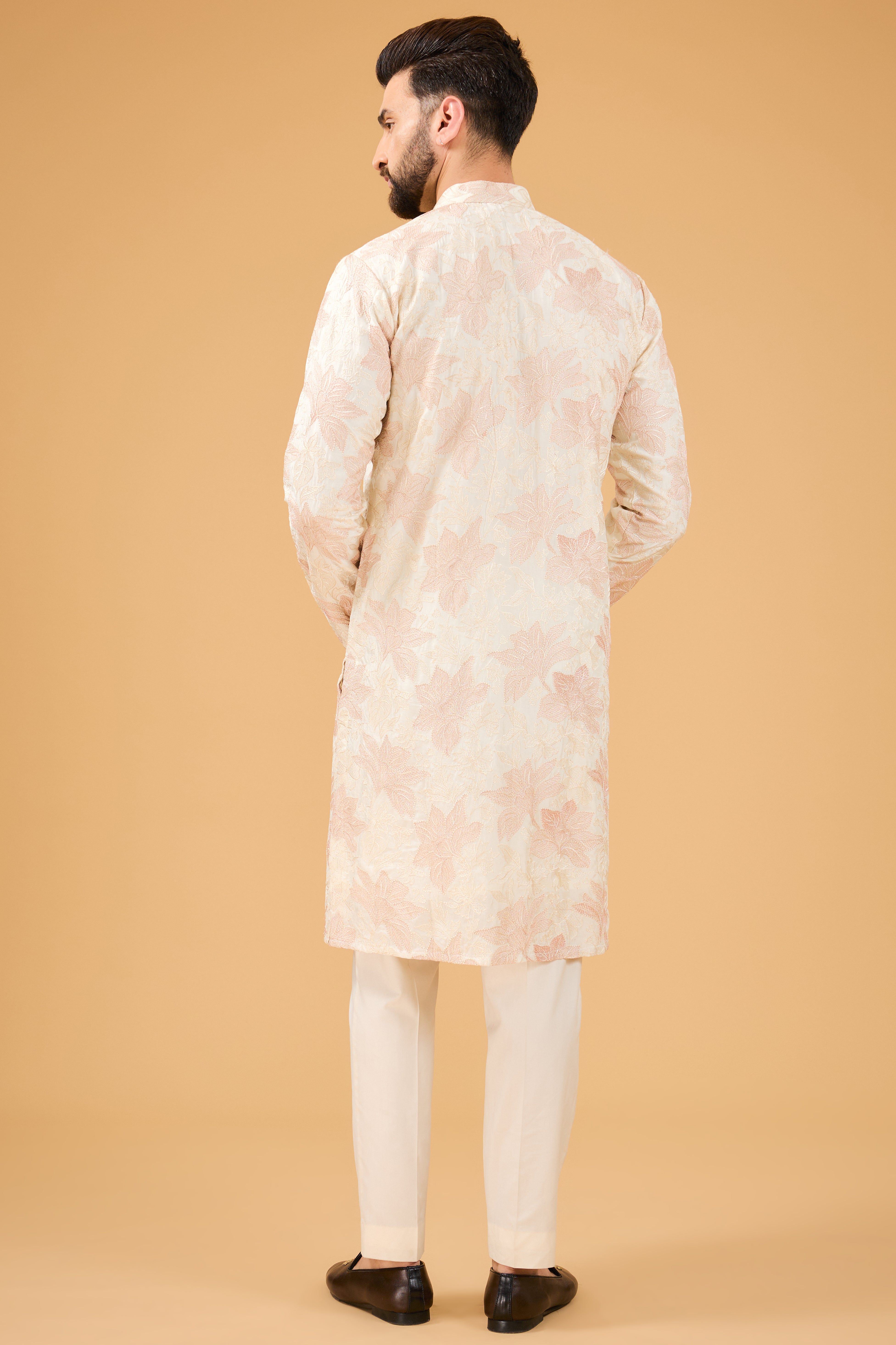 Elegant Pink and Cream Chikankari Kurta with Floral Embroidery - Perfect for Festivals, Weddings, and Casual Wear